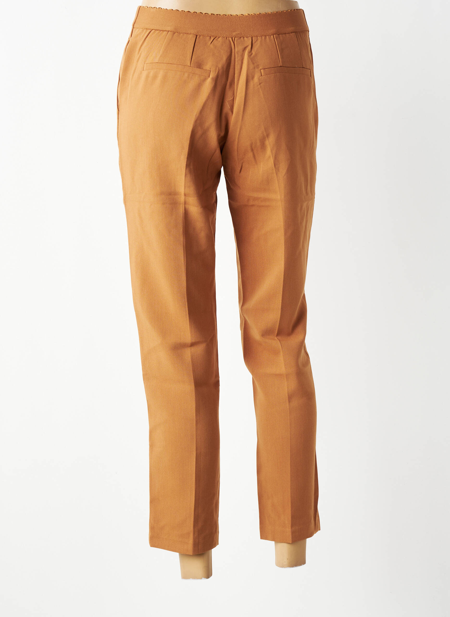 Pantalon chino fermeture zippée sous rabat avec crochet taille normale marron Y'COO femme