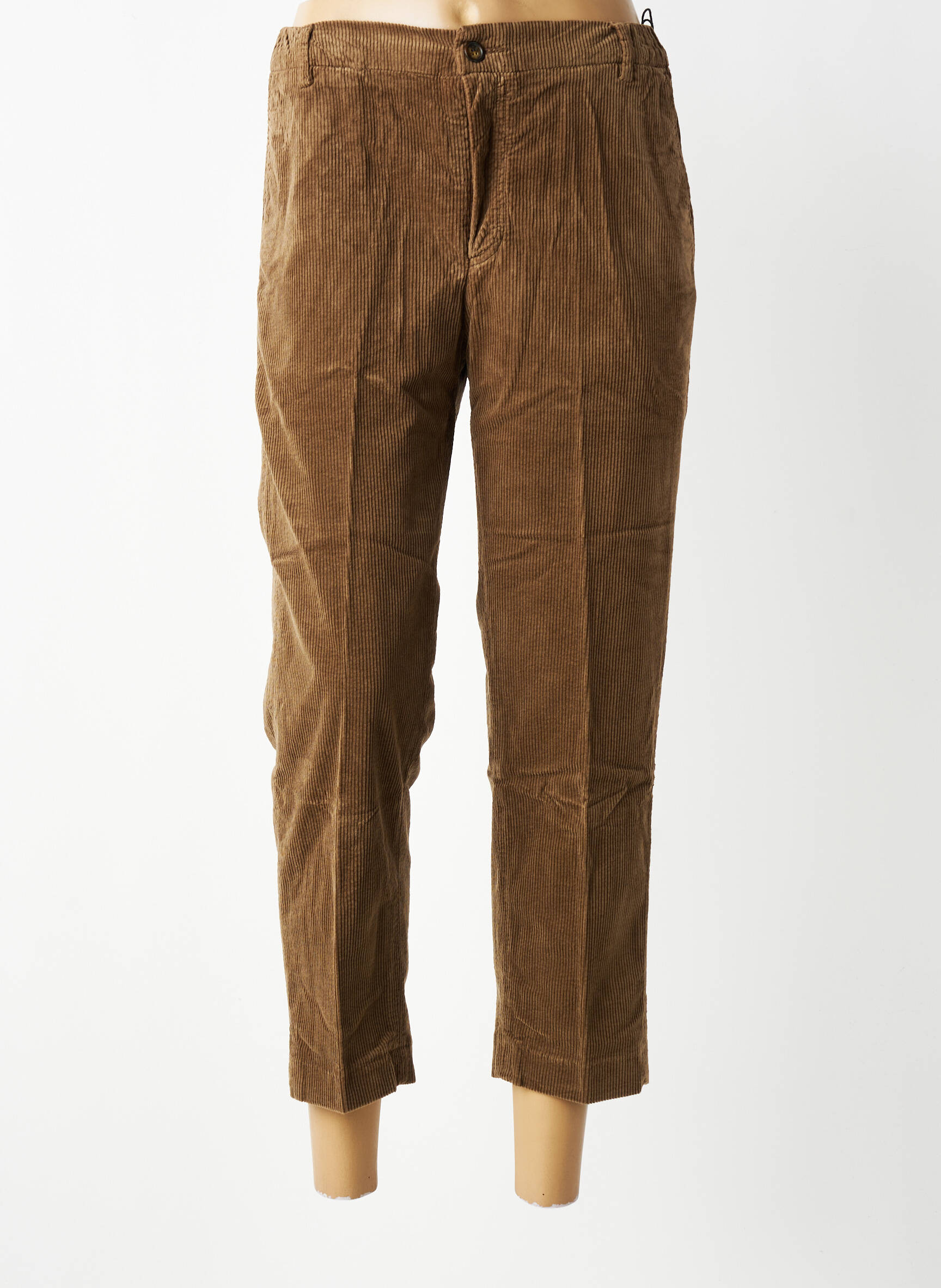 Pantalon chino fermeture zippée sous rabat boutonné taille haute marron HOD femme