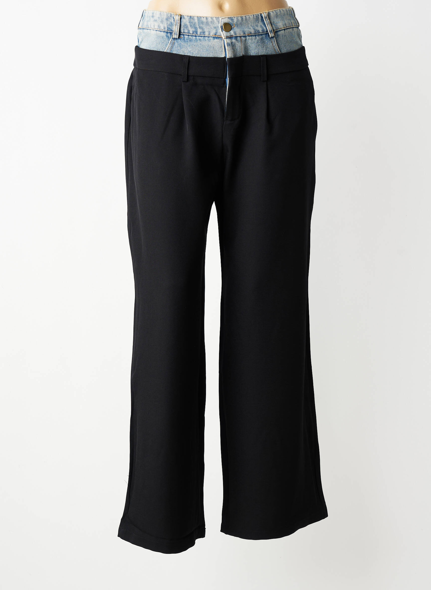 Pantalon large fermeture zippée sous rabat boutonné taille normale noir STELLA femme