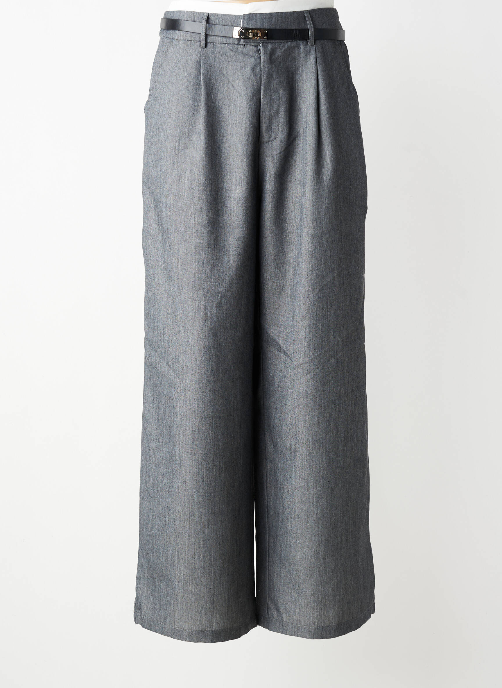Pantalon large fermeture zippée sous rabat avec crochet taille normale gris STELLA femme