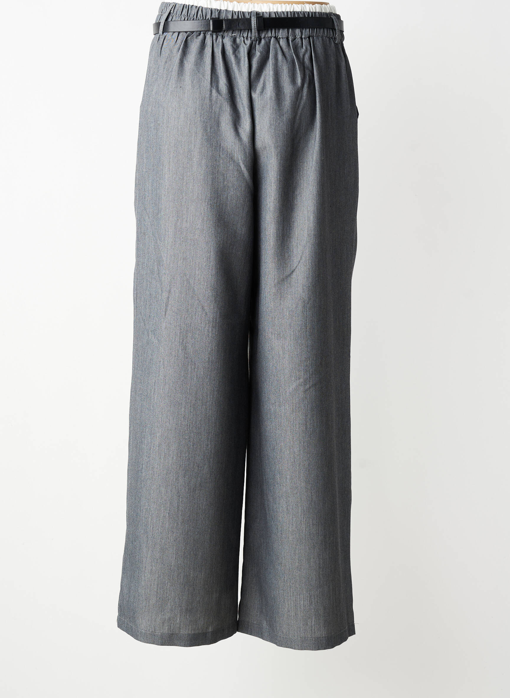Pantalon large fermeture zippée sous rabat avec crochet taille normale gris STELLA femme