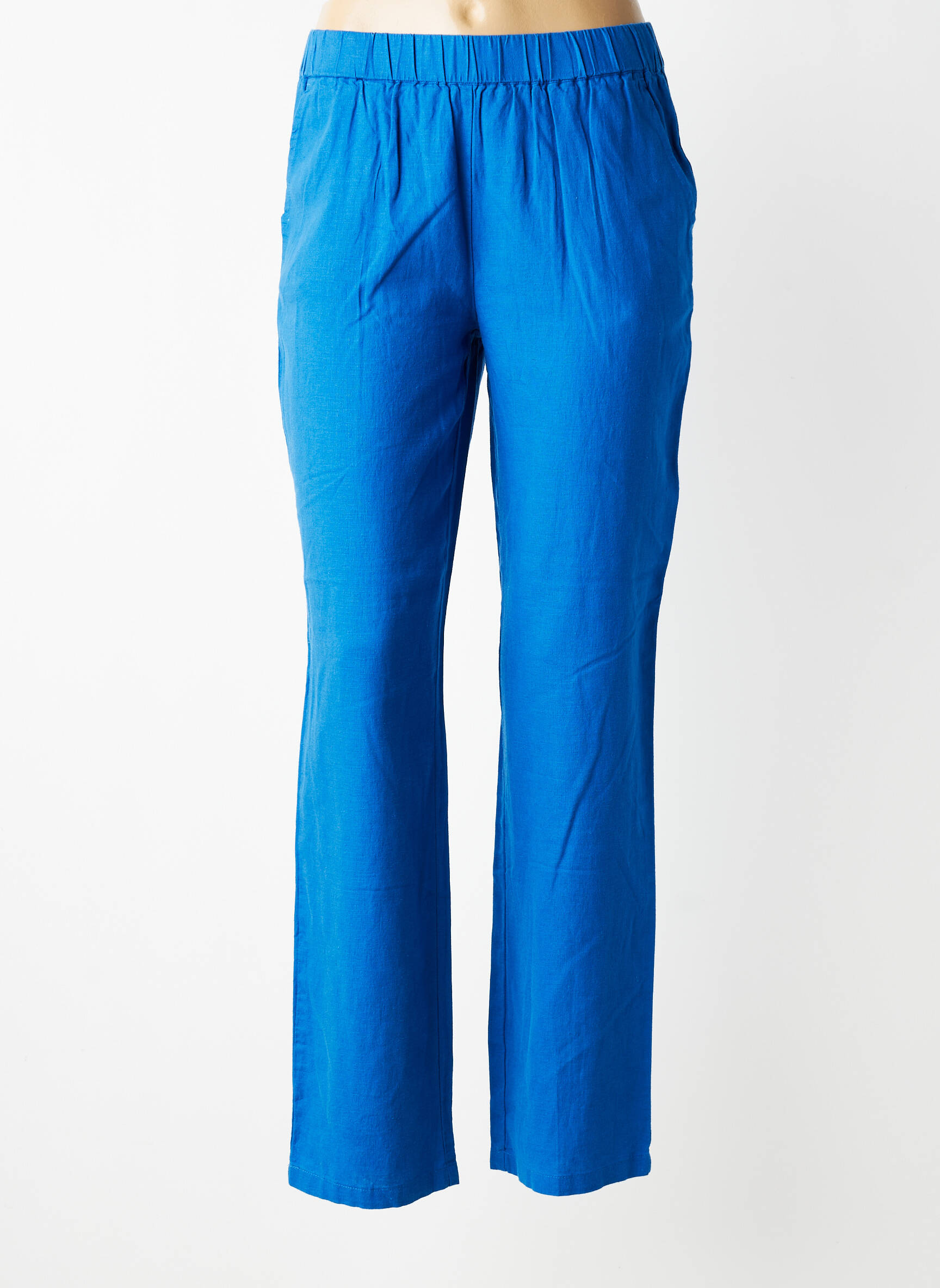 Pantalon droit tissage crêpe taille normale bleu ÉTYMOLOGIE femme