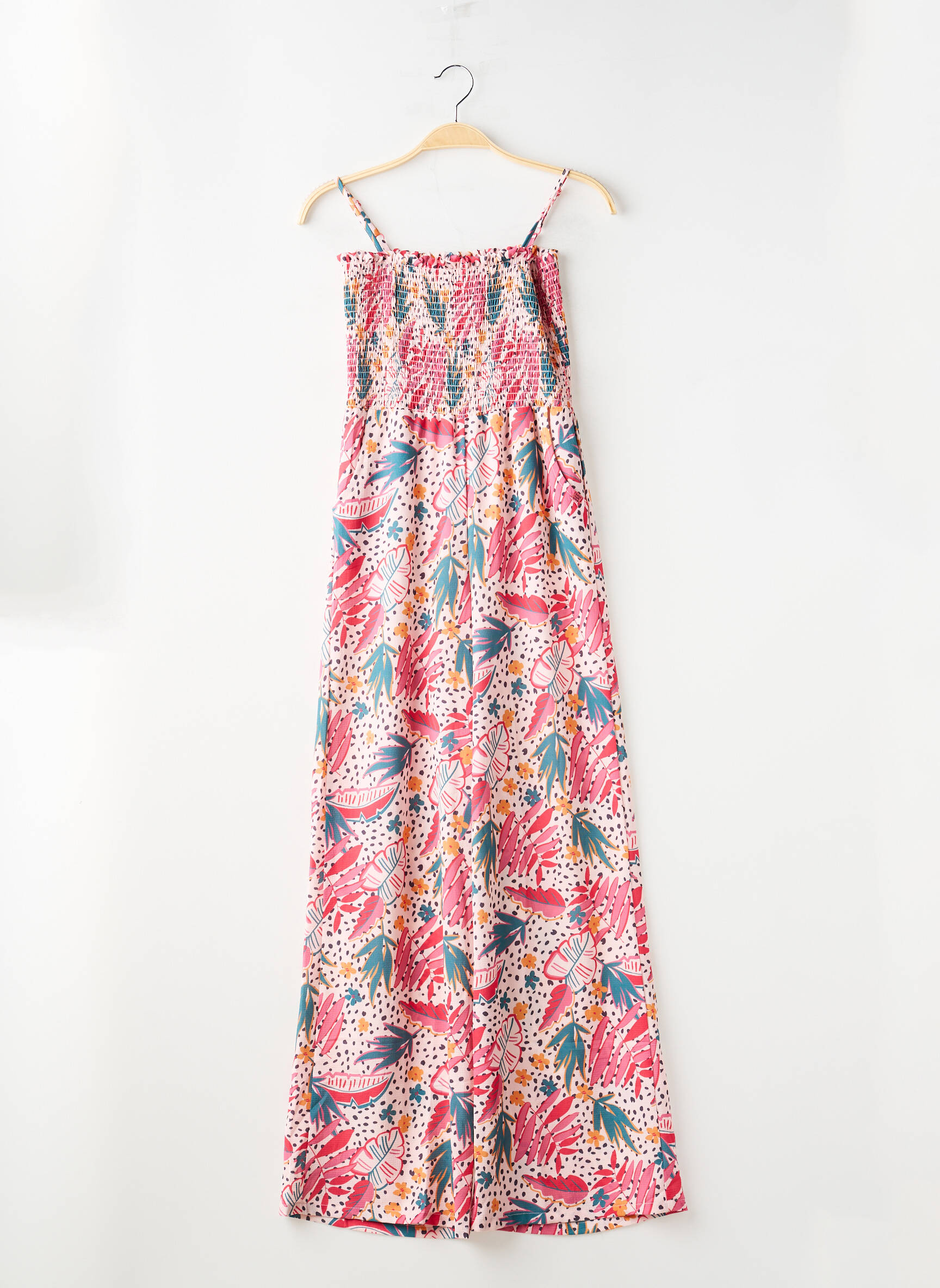 Combi-pantalon col carré fines bretelles rose BOBOLI fille