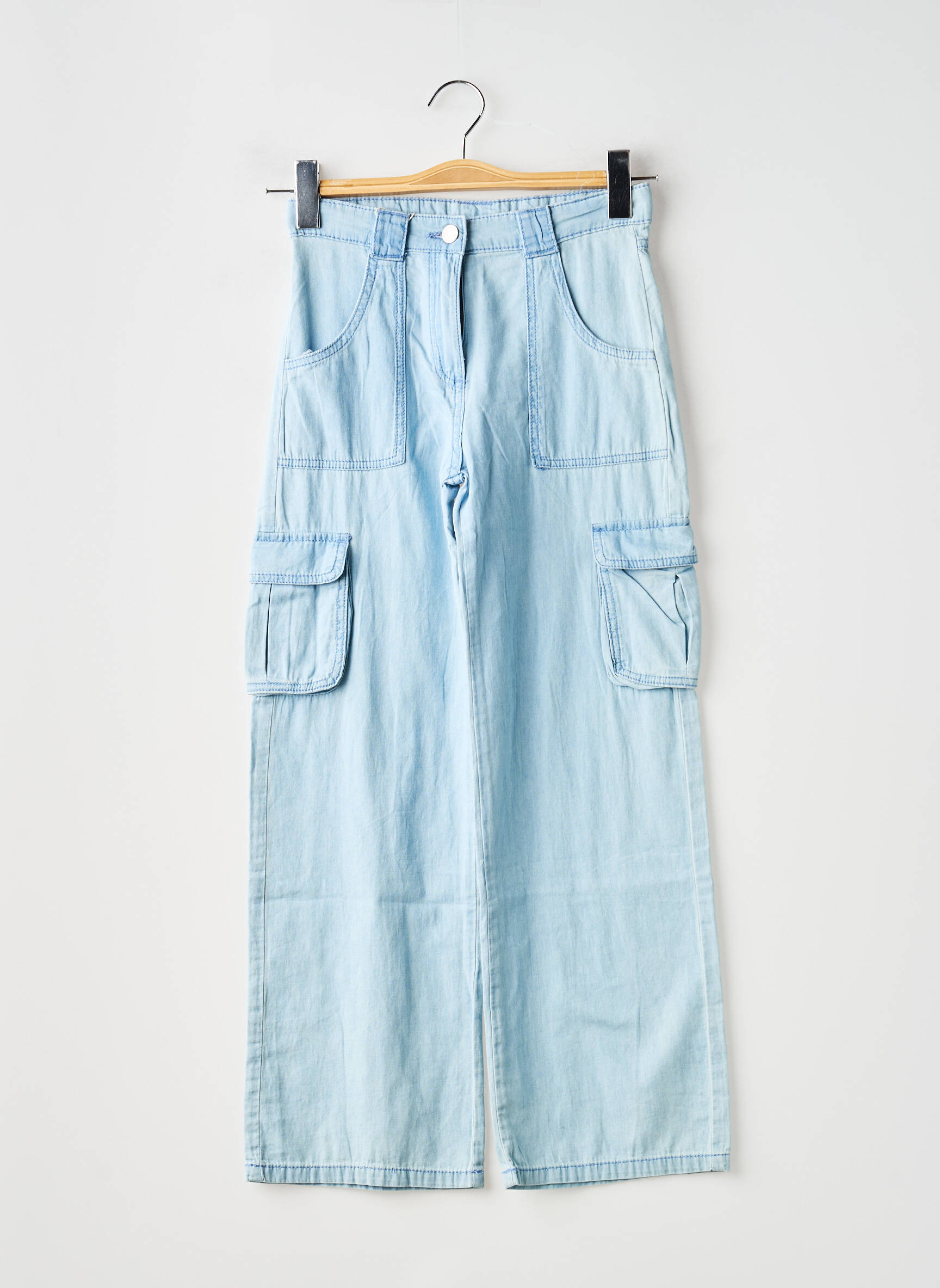 Pantalon cargo coupe droite taille ajustable bleu BOBOLI fille