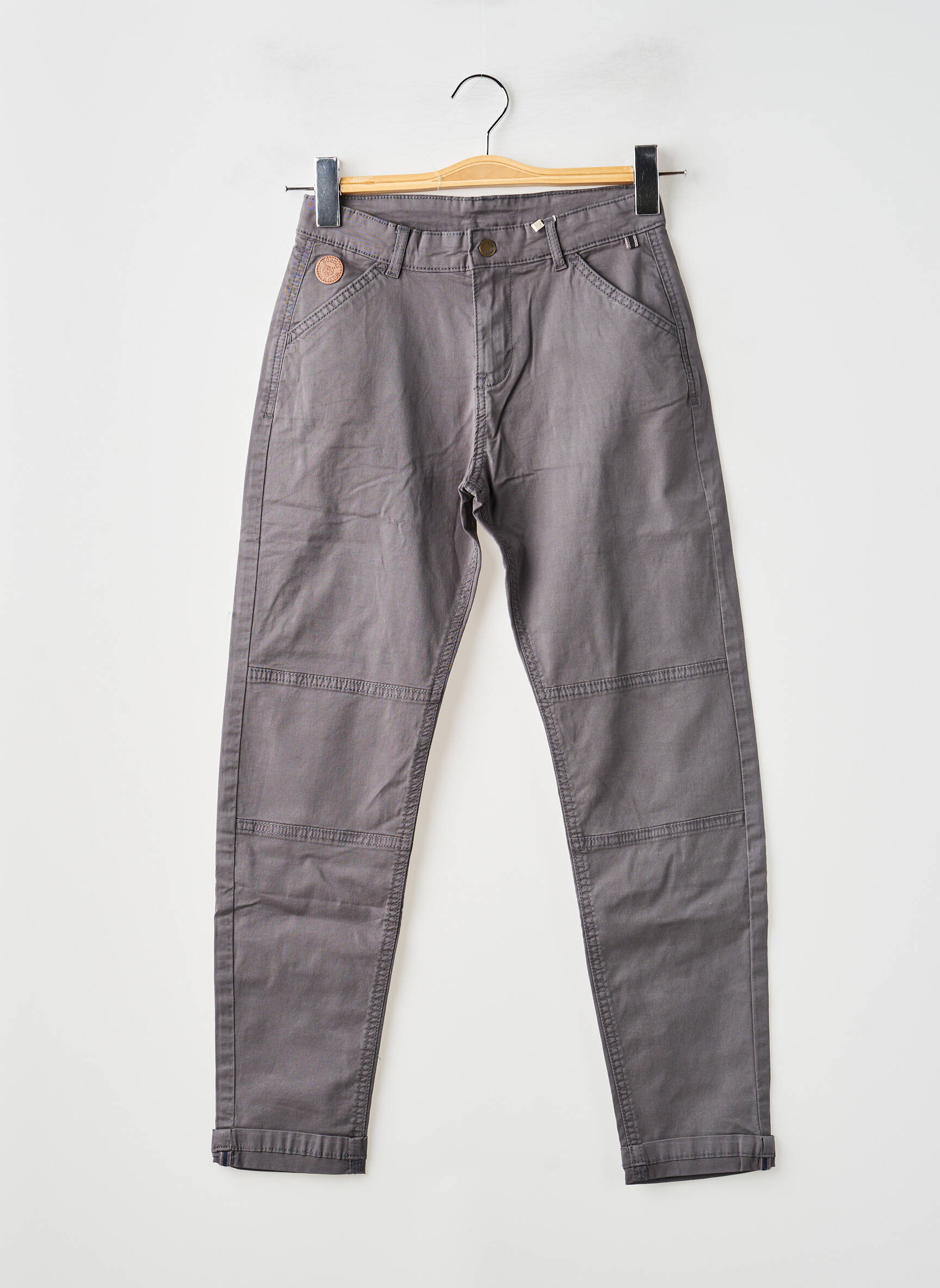 Pantalon slim tissage popeline taille ajustable gris BOBOLI garçon