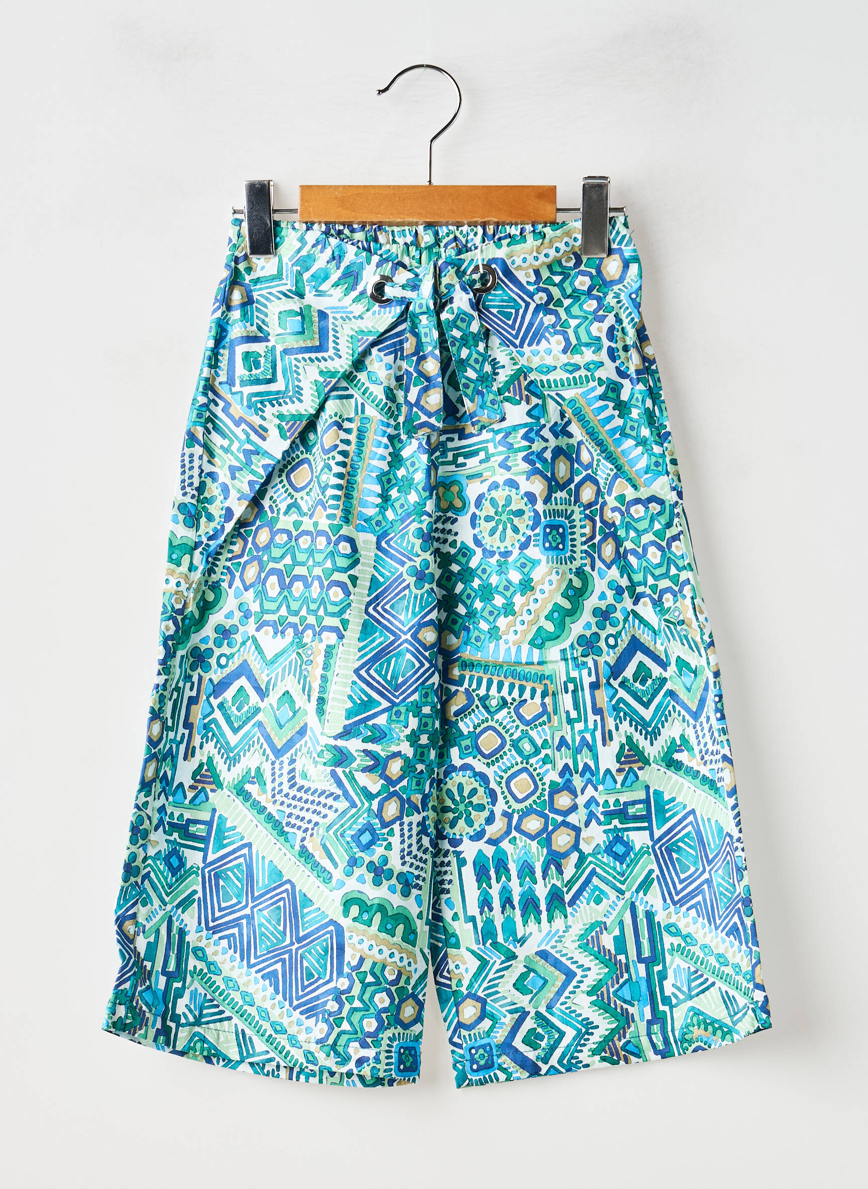 Pantalon large tissage popeline taille élastique vert MAYORAL fille
