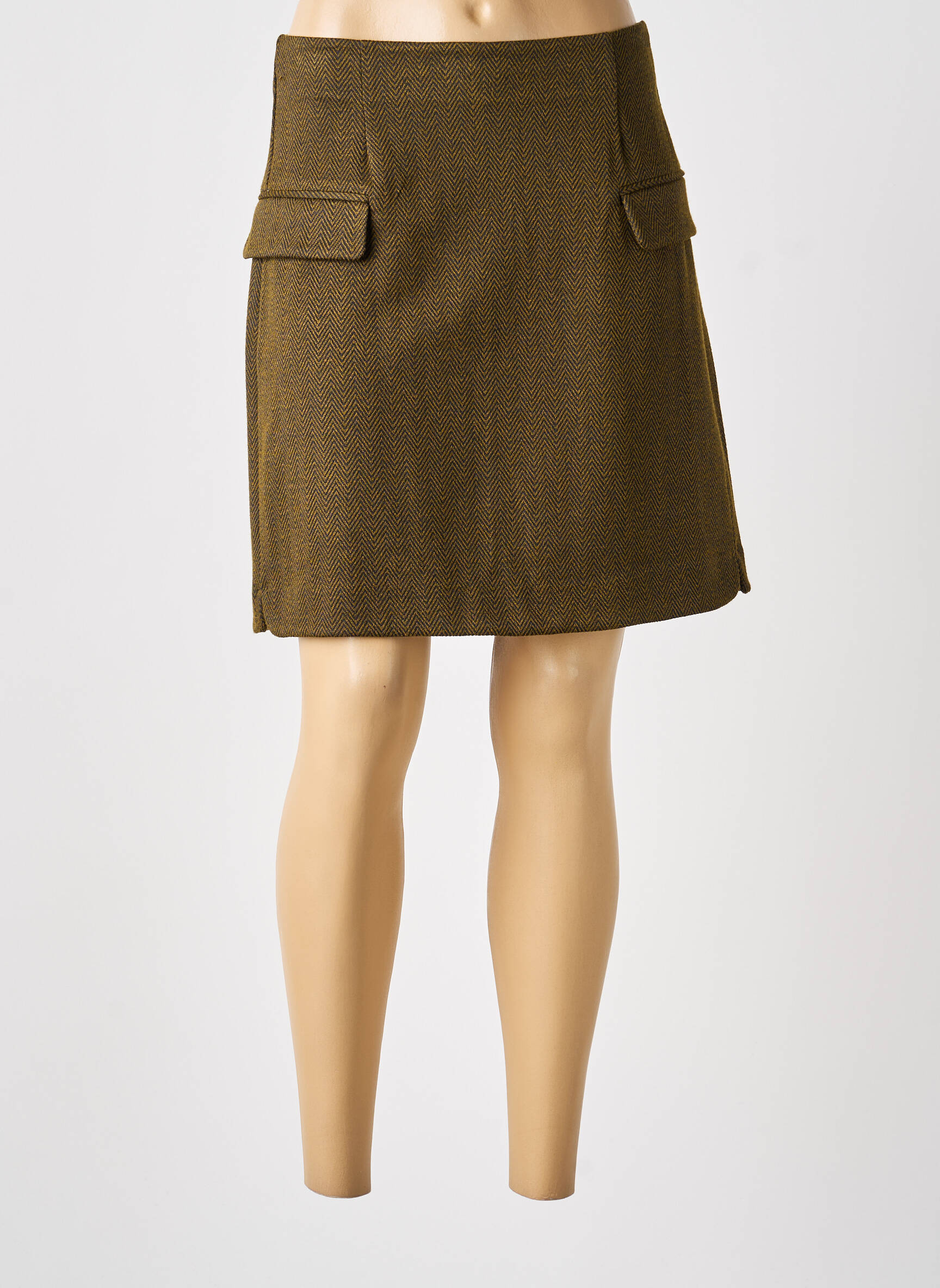 Jupe courte fermeture zippée au dos vert ICHI femme