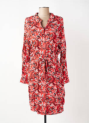 Robe mi-longue imprimé fantaisie manches longues rouge ICHI femme