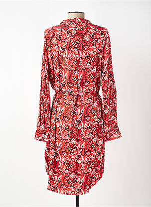 Robe mi-longue imprimé fantaisie manches longues rouge ICHI femme