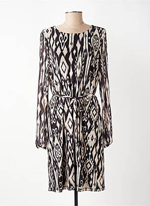 Robe mi-longue imprimé fantaisie manches longues marron GARCIA femme