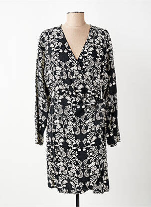 Robe mi-longue imprimé fantaisie manches longues noir ICHI femme
