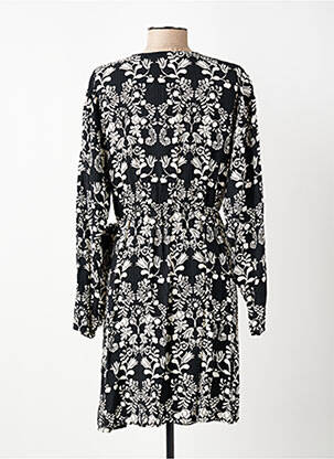 Robe mi-longue imprimé fantaisie manches longues noir ICHI femme