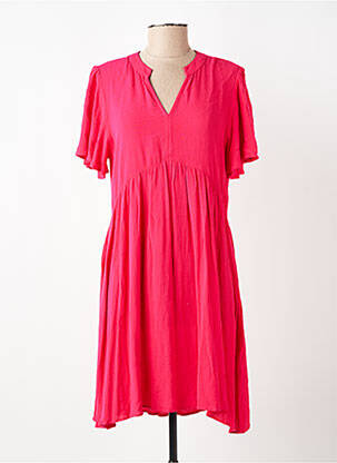 Robe mi-longue coupe fluide manches courtes rose ICHI femme