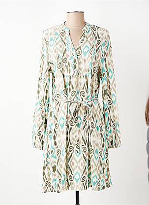 Robe mi-longue imprimé fantaisie manches longues vert ICHI femme