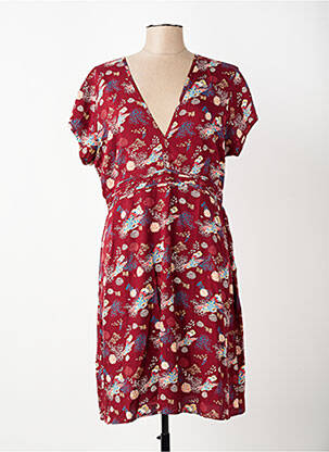 Robe mi-longue imprimé fleurs manches courtes rouge COTON DU MONDE femme