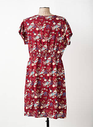 Robe mi-longue imprimé fleurs manches courtes rouge COTON DU MONDE femme