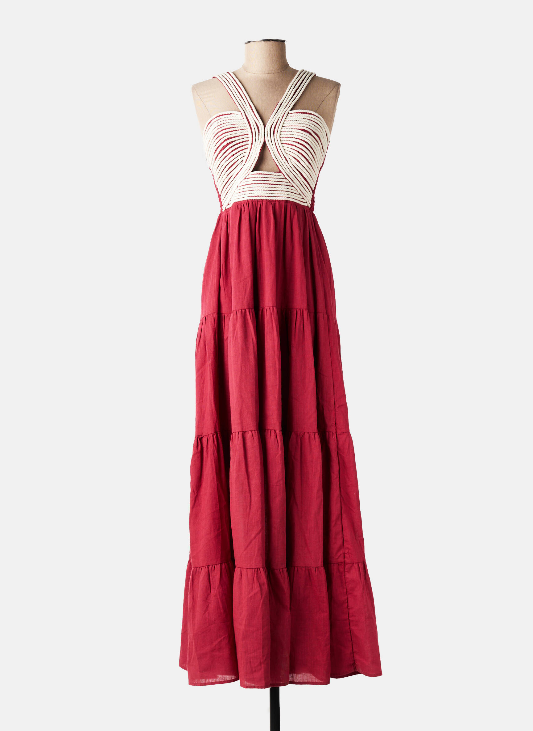 Robe longue coupe cintrée fines bretelles rouge STELLA femme