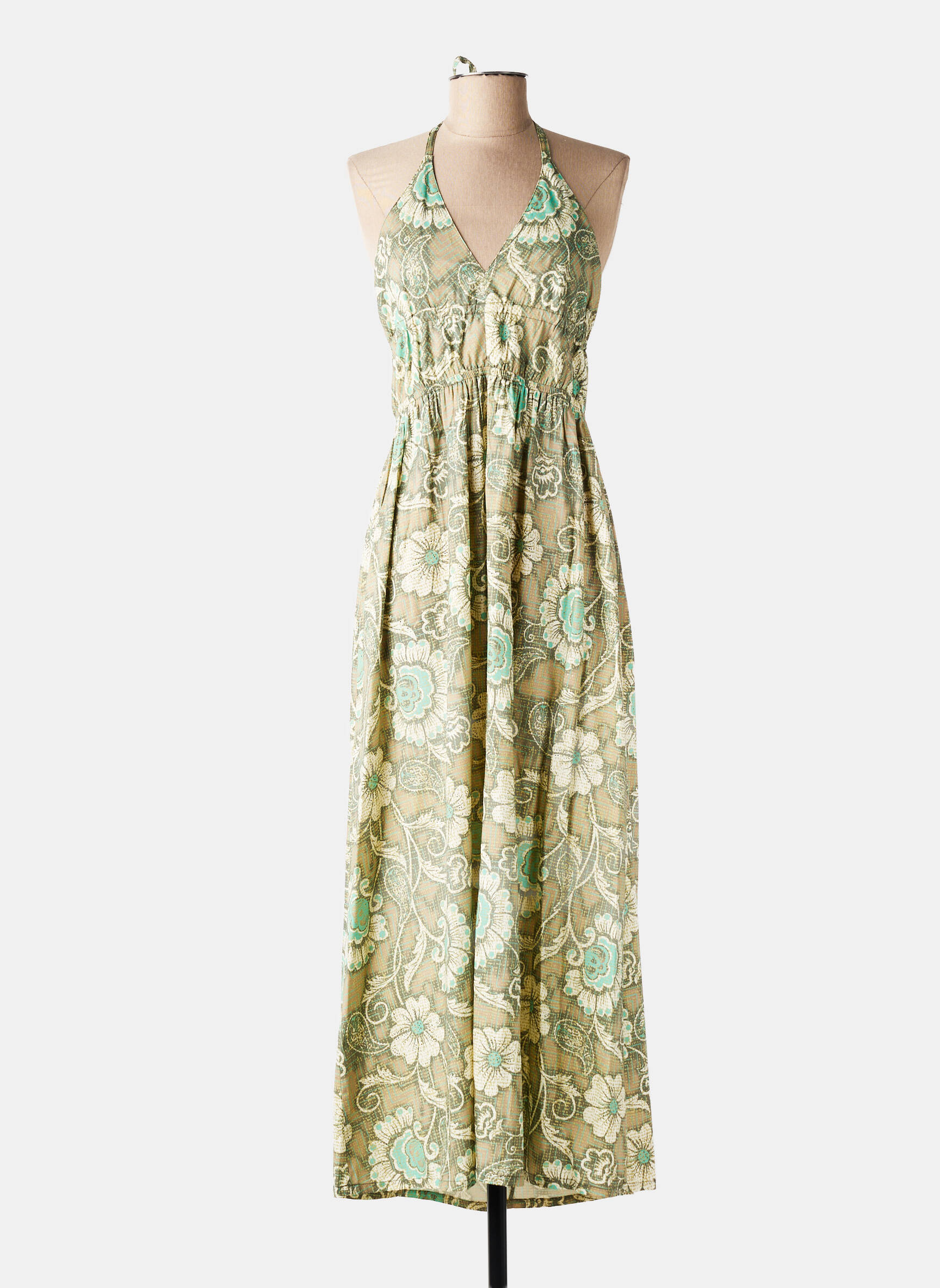 Robe longue imprimé fleurs fines bretelles vert TIFFOSI femme