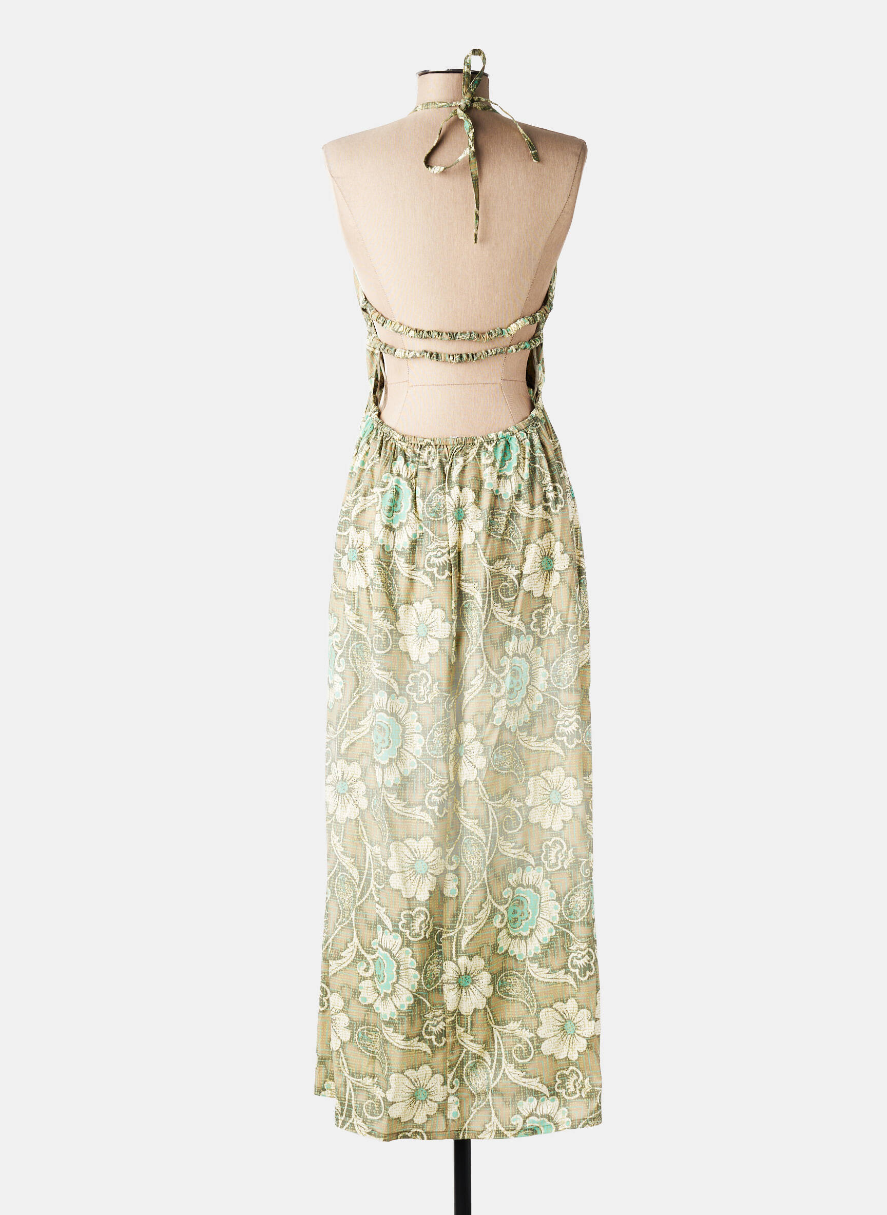Robe longue imprimé fleurs fines bretelles vert TIFFOSI femme