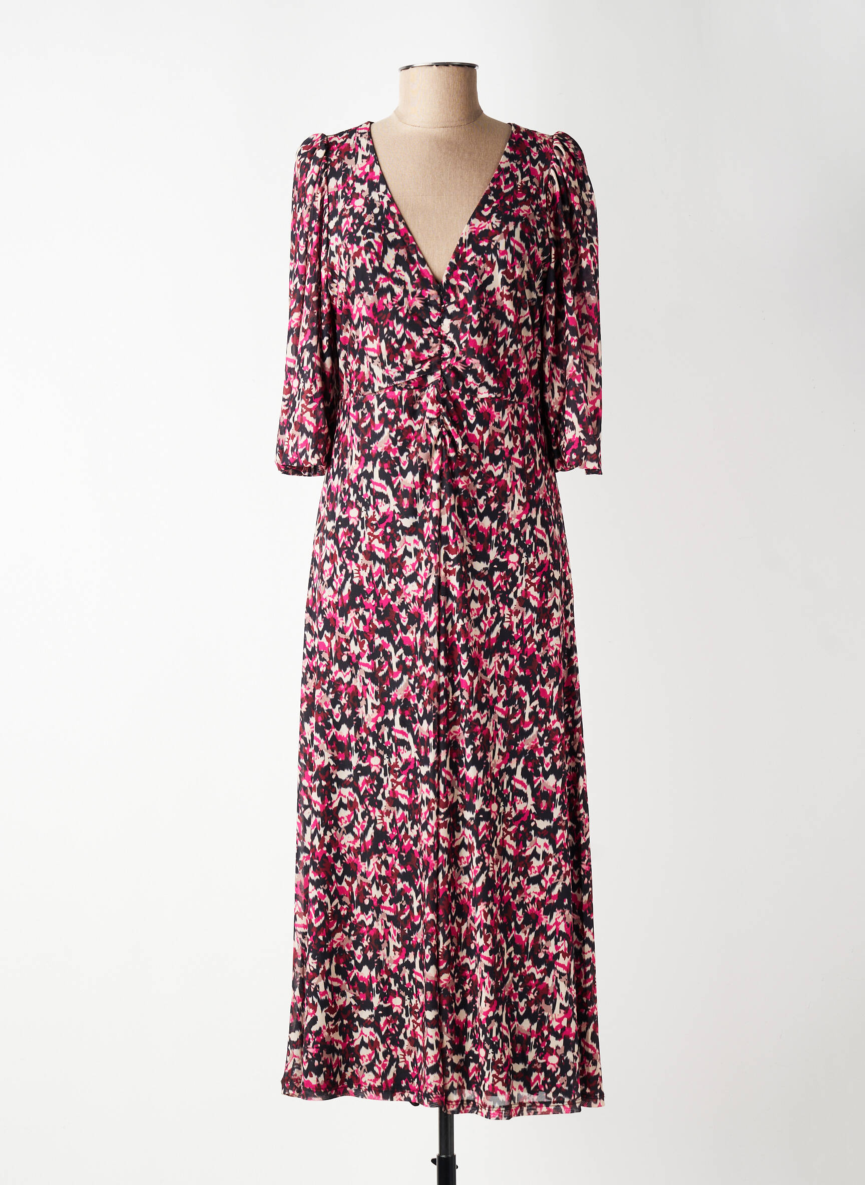 Robe longue imprimé fantaisie manches 3/4 rose GARCIA femme