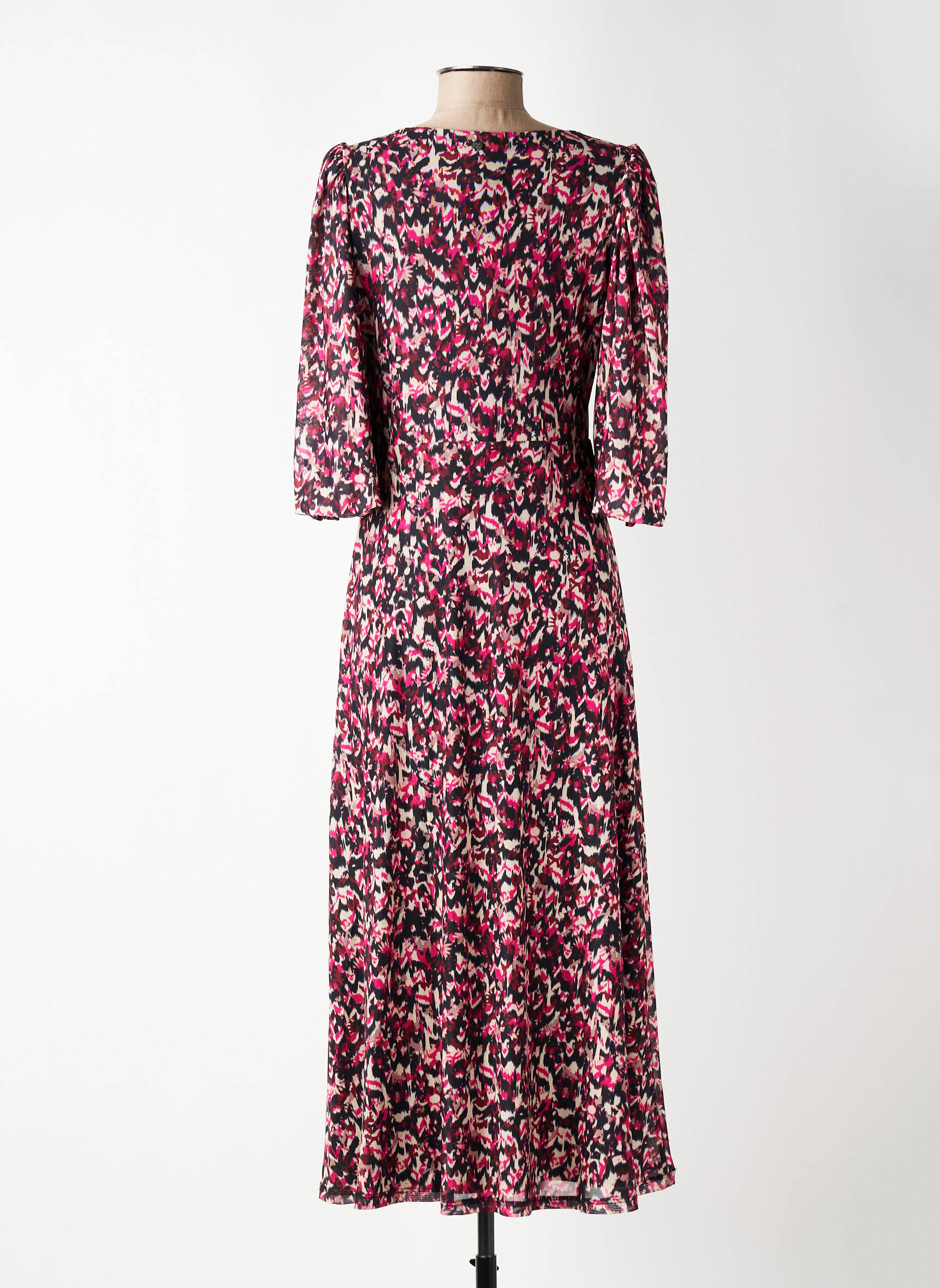 Robe longue imprimé fantaisie manches 3/4 rose GARCIA femme