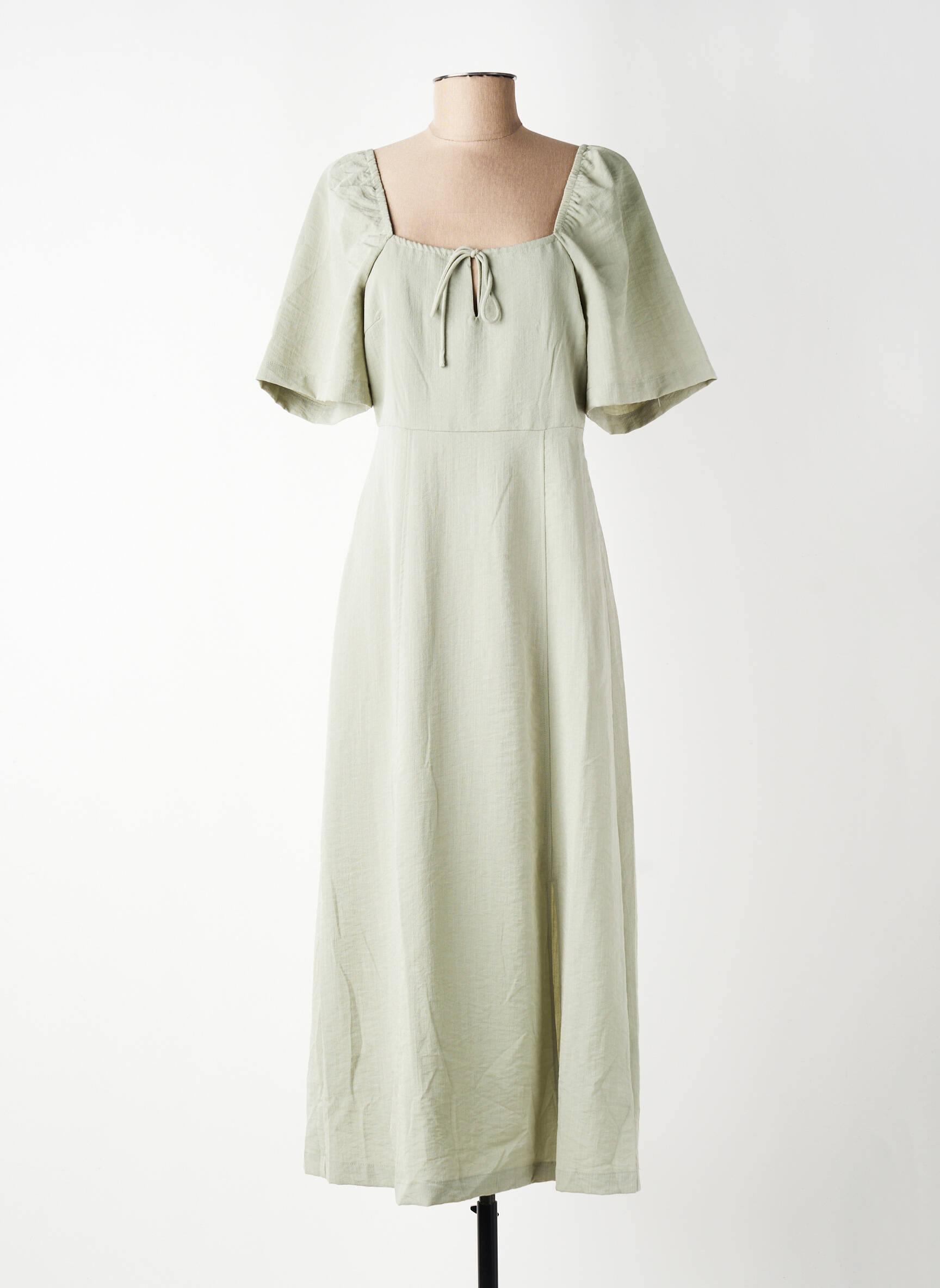 Robe longue manches courtes manches courtes vert ICHI femme