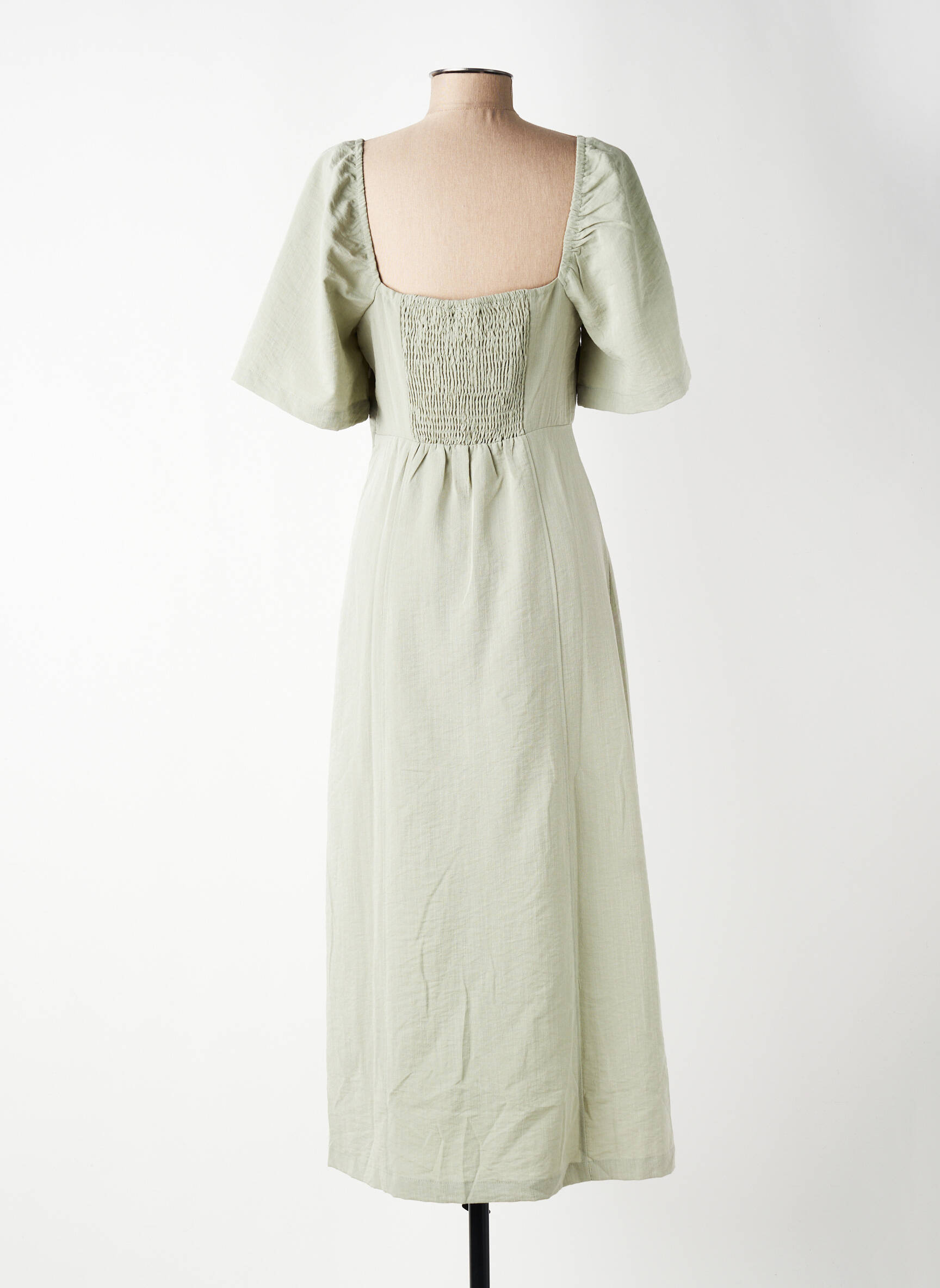 Robe longue manches courtes manches courtes vert ICHI femme