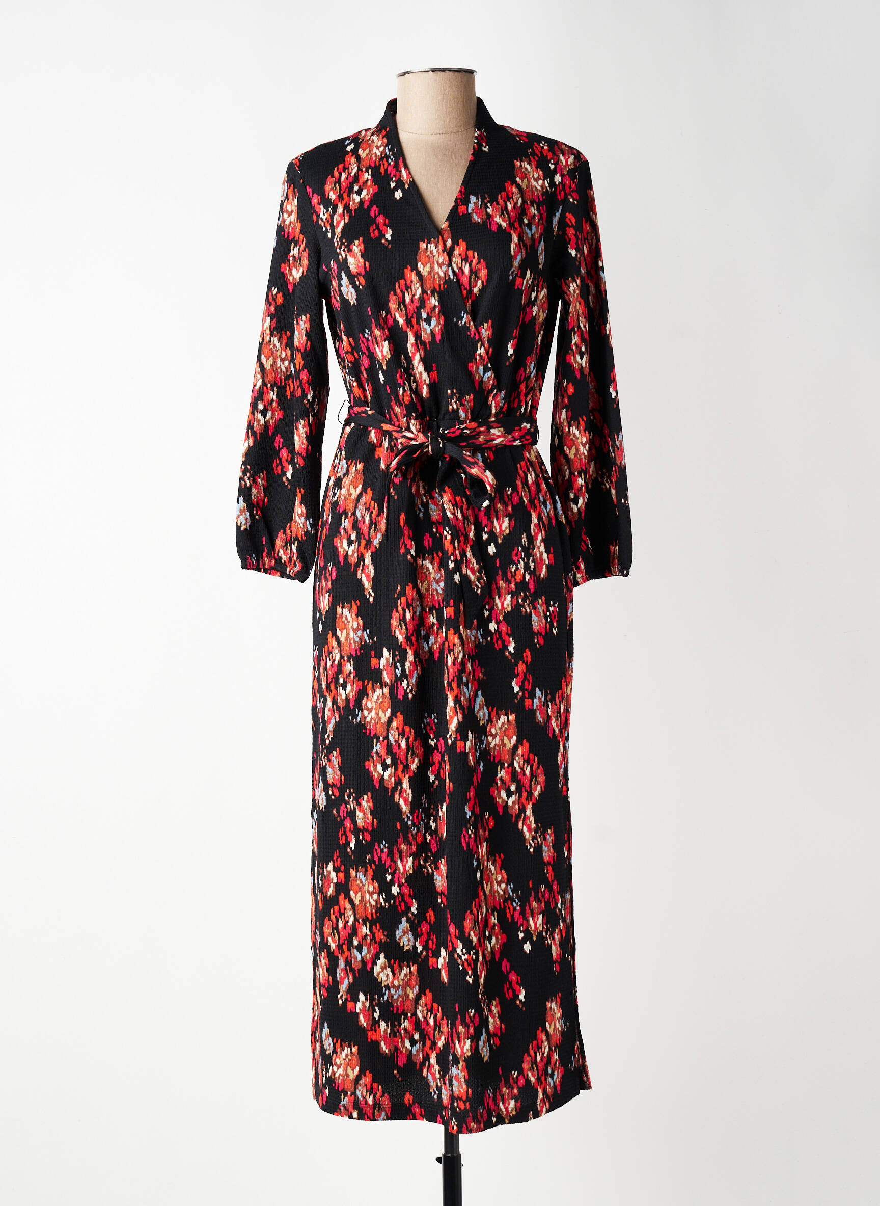 Robe longue imprimé fantaisie manches 3/4 rouge GARCIA femme