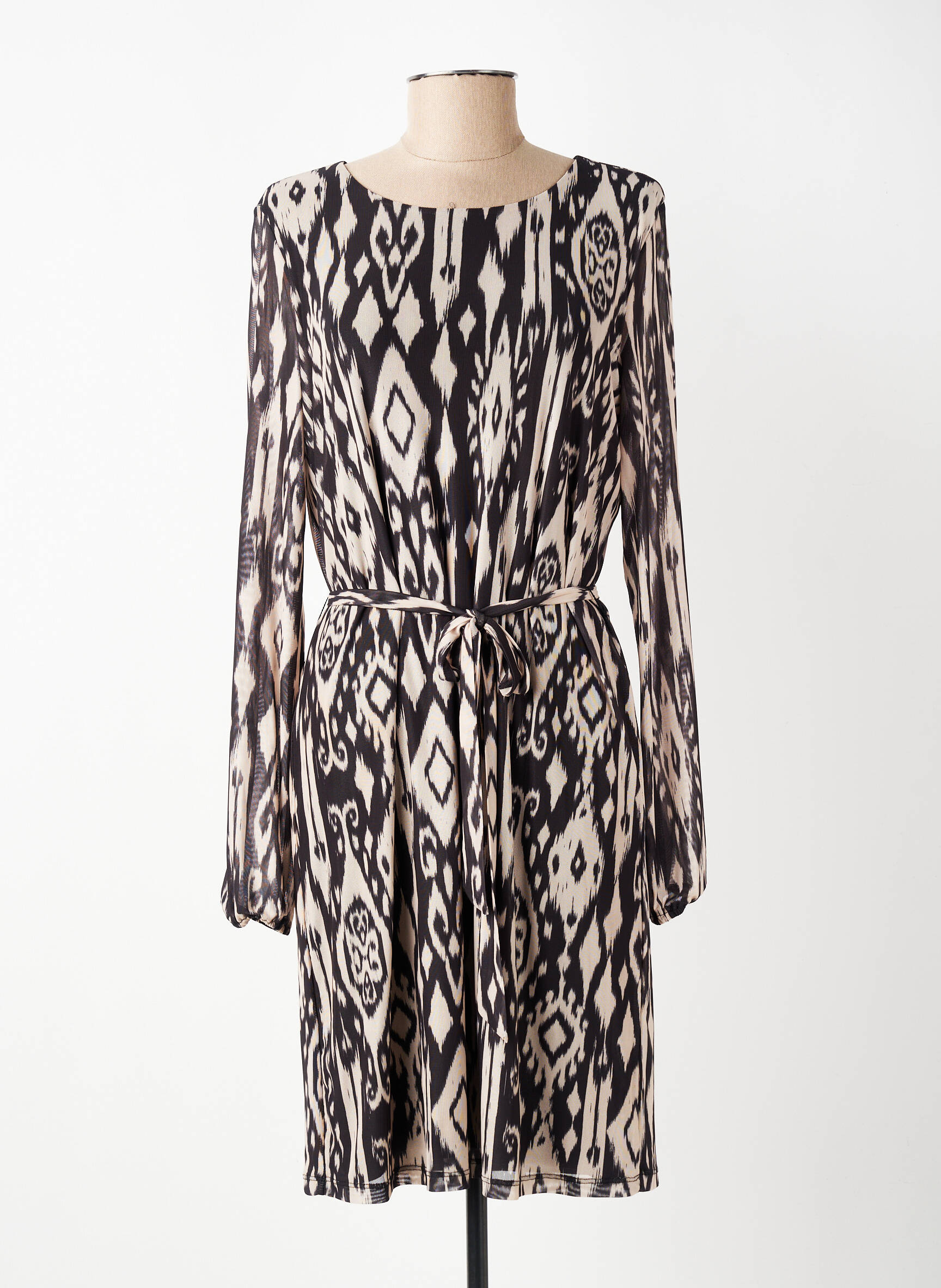 Robe mi-longue imprimé fantaisie manches longues marron GARCIA femme