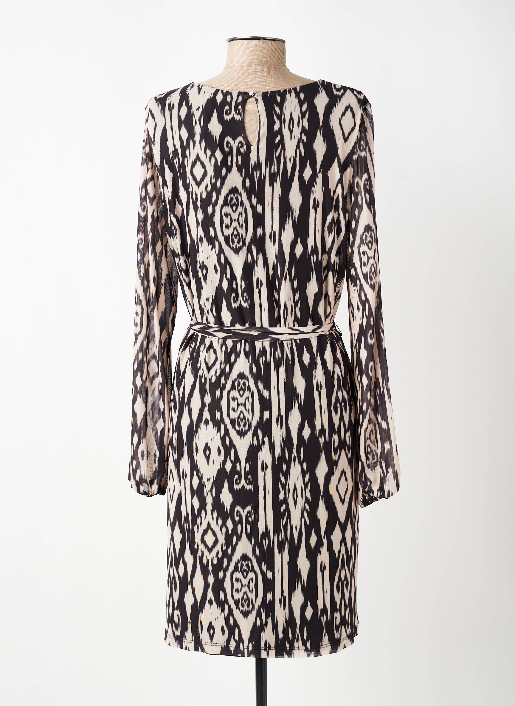 Robe mi-longue imprimé fantaisie manches longues marron GARCIA femme