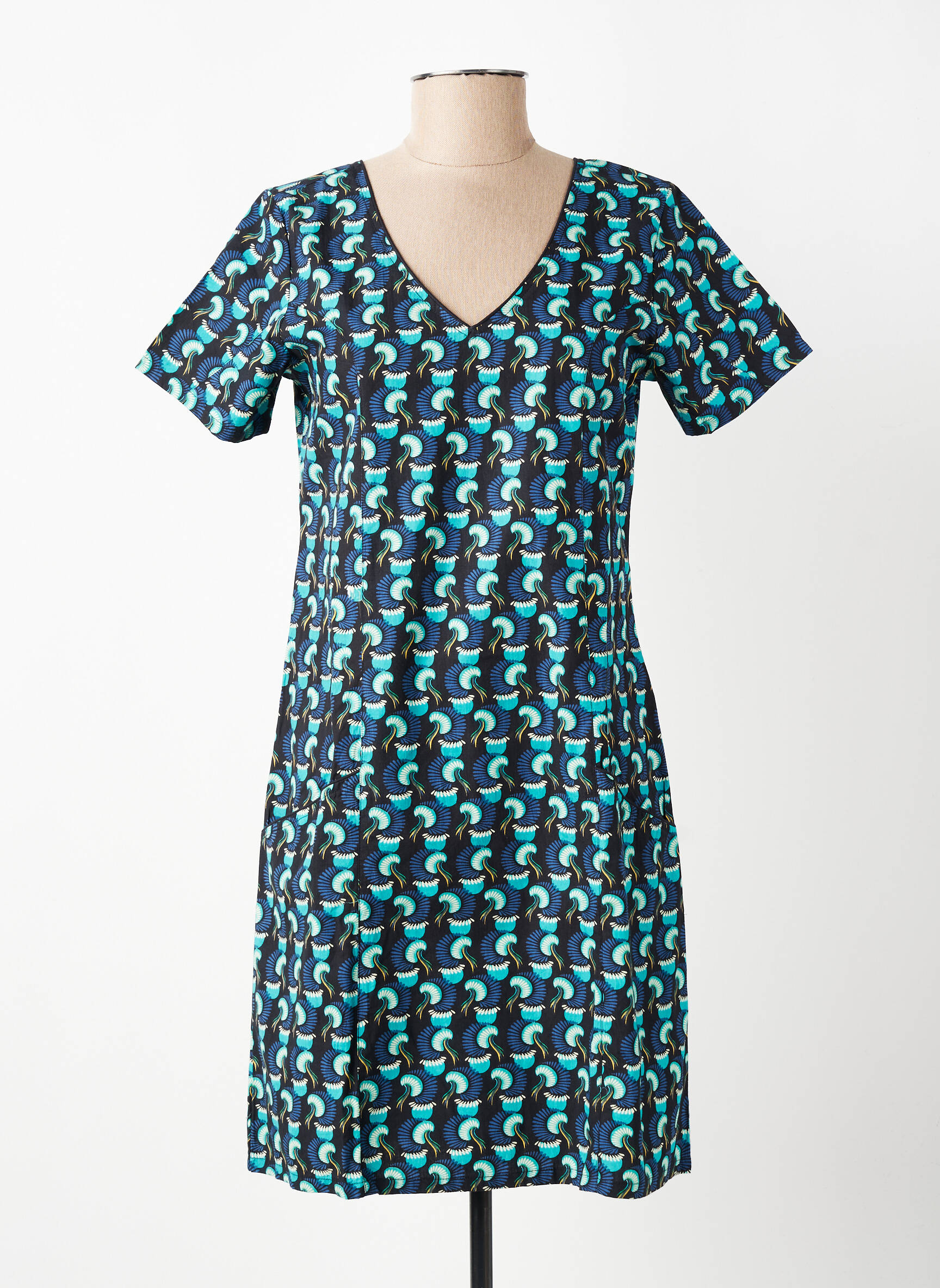 Robe courte manches courtes manches courtes vert COTON DU MONDE femme