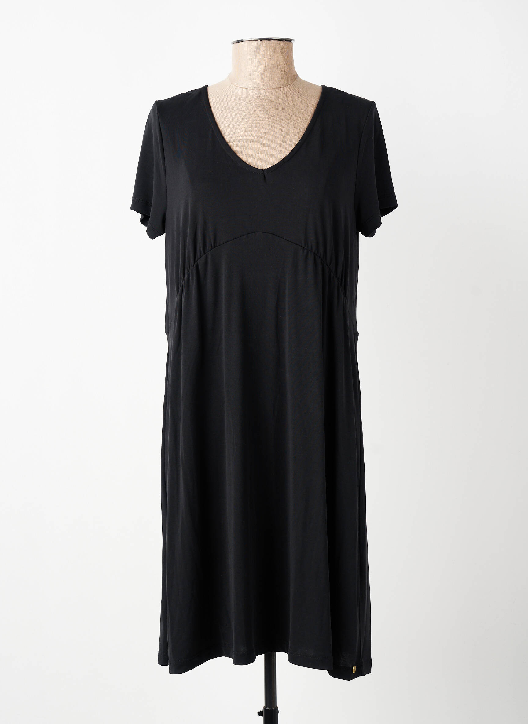 Robe mi-longue coupe fluide manches courtes noir ÉTYMOLOGIE femme