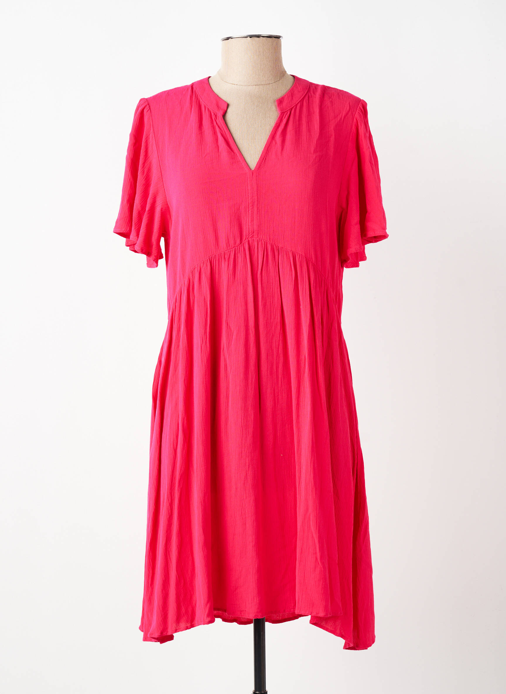 Robe mi-longue coupe fluide manches courtes rose ICHI femme