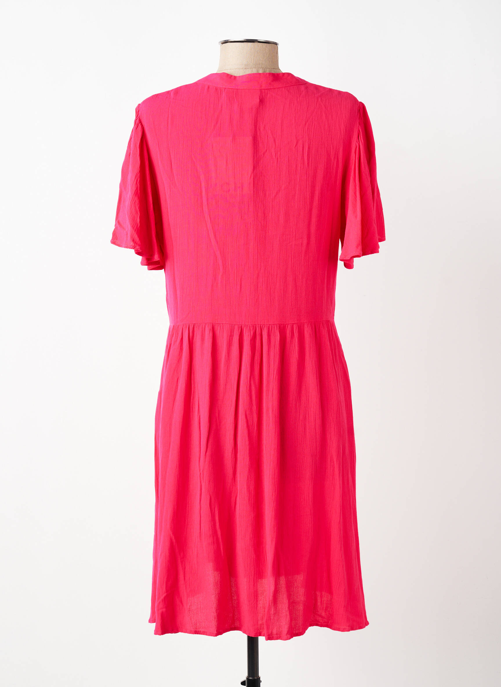 Robe mi-longue coupe fluide manches courtes rose ICHI femme
