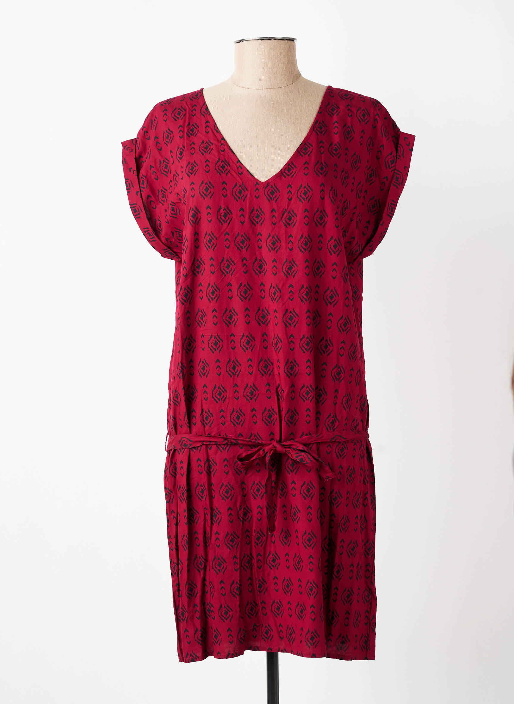 Robe courte manches courtes manches courtes rouge COTON DU MONDE femme