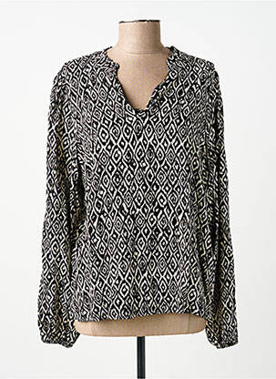 Blouse tissage popeline manches longues noir ICHI femme