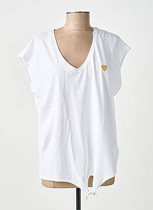 T-shirt col v manches courtes blanc C'EST BEAU LA VIE femme