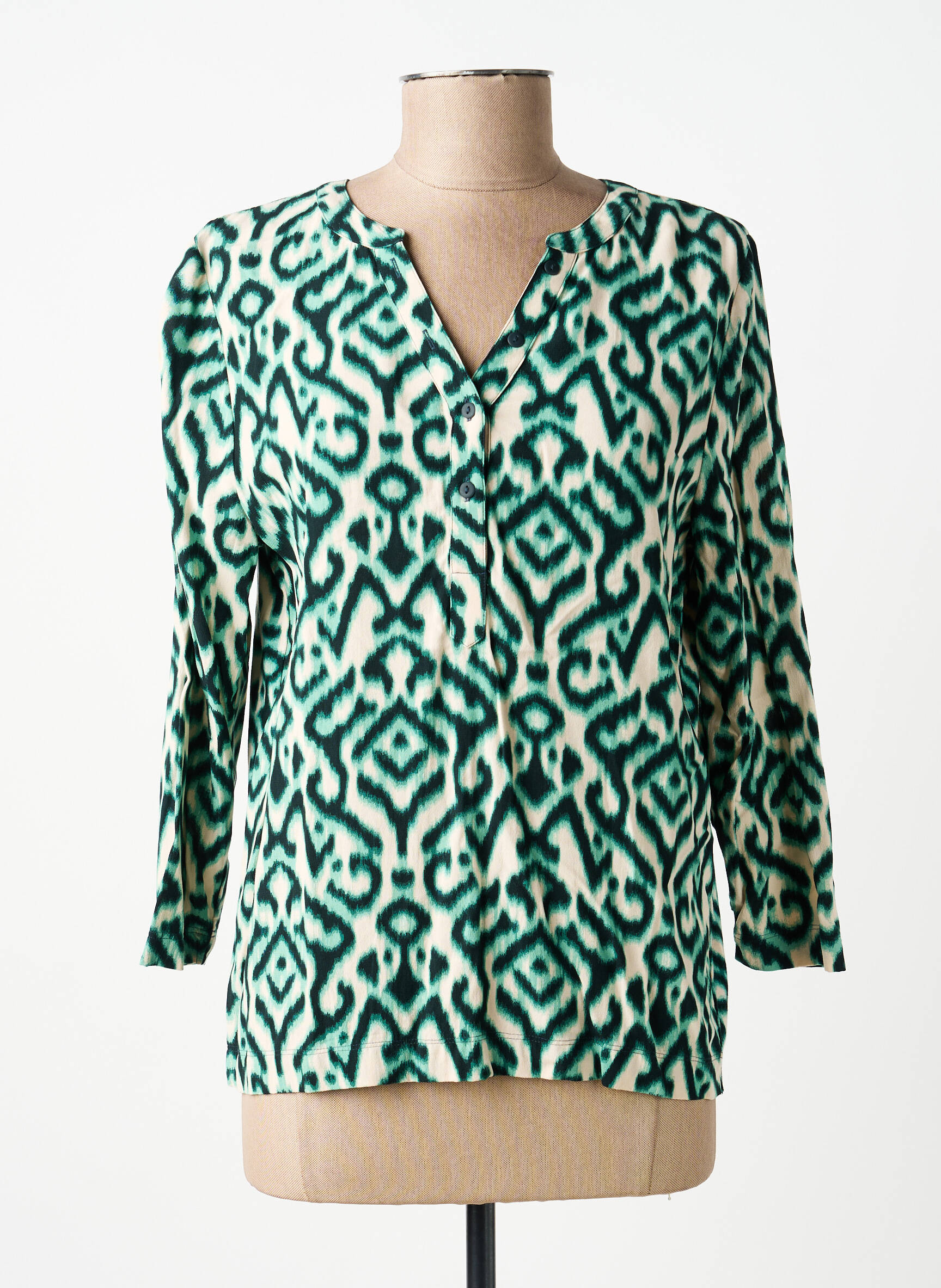 Blouse tissage popeline manches 3/4 vert STREET ONE femme
