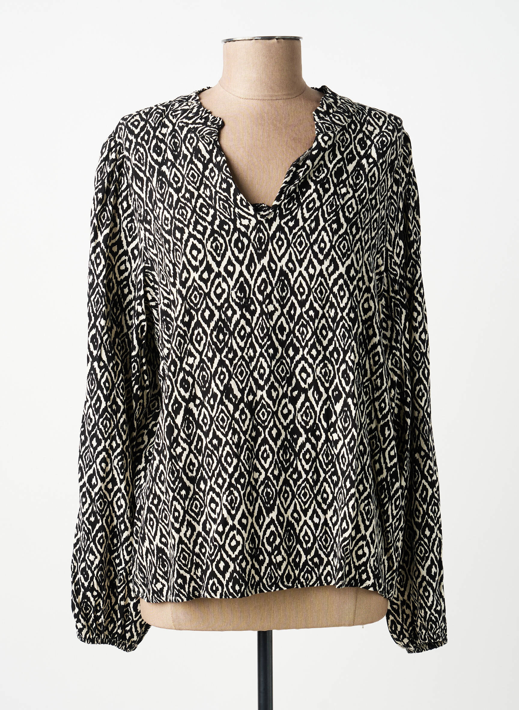 Blouse tissage popeline manches longues noir ICHI femme