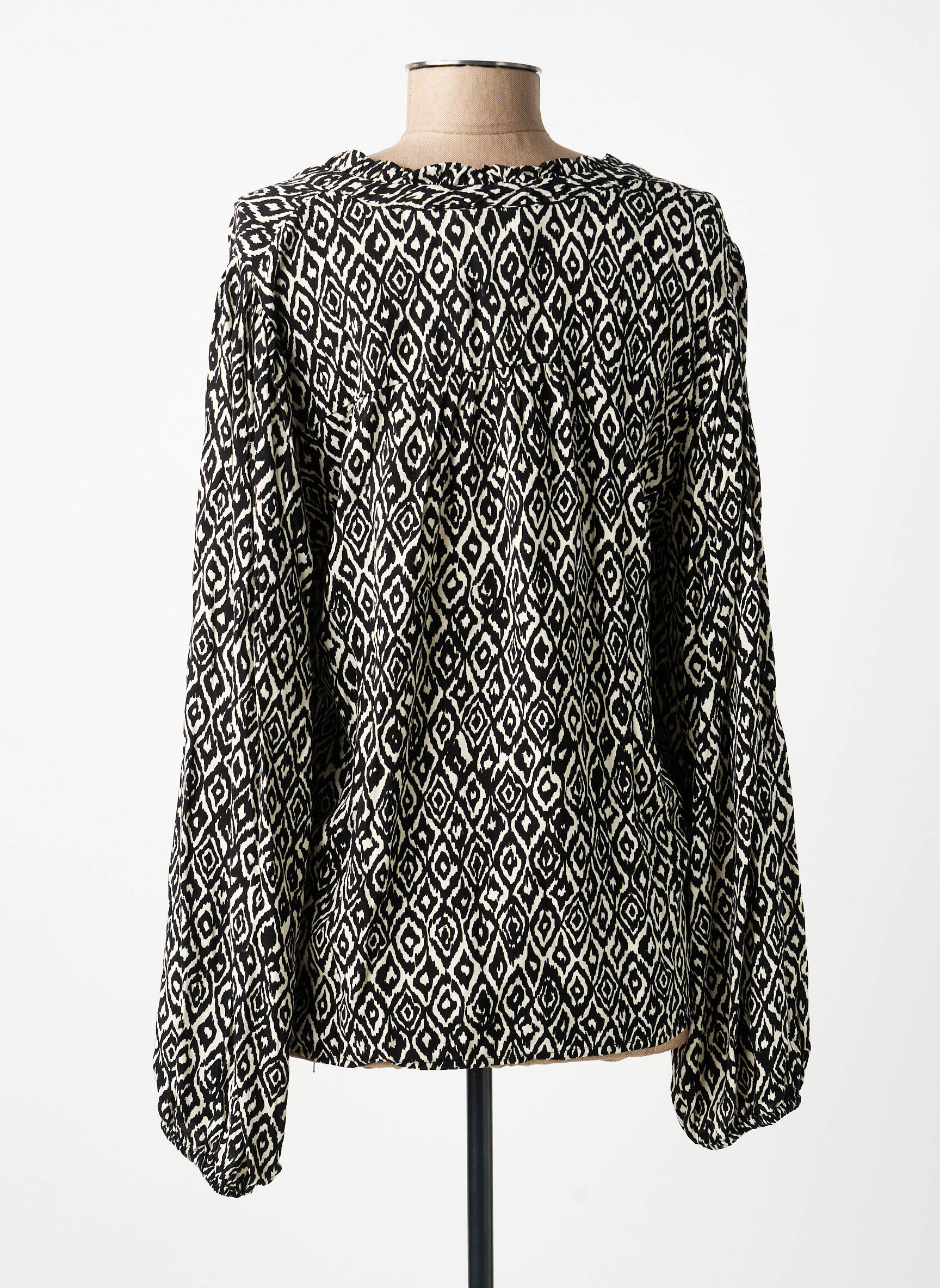 Blouse tissage popeline manches longues noir ICHI femme