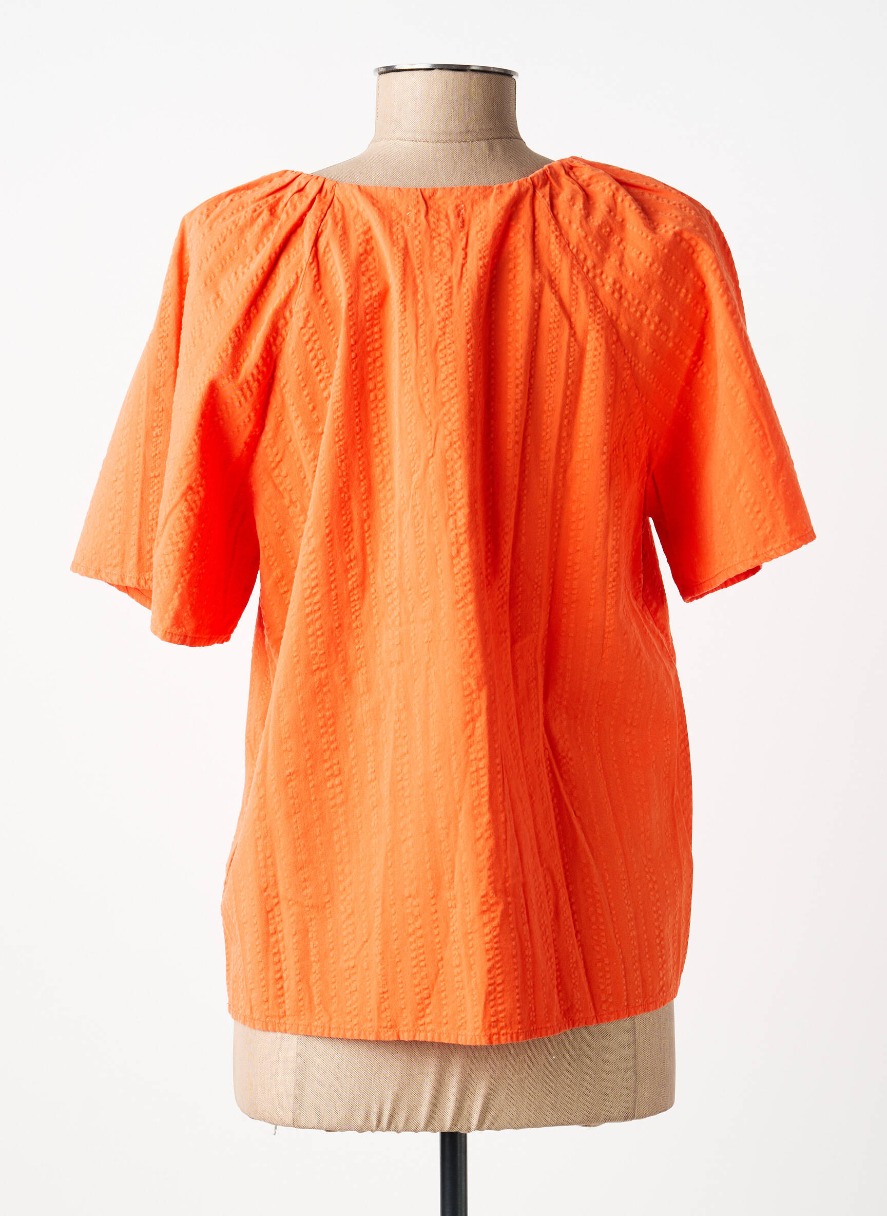 Blouse tissage popeline manches courtes orange C'EST BEAU LA VIE femme