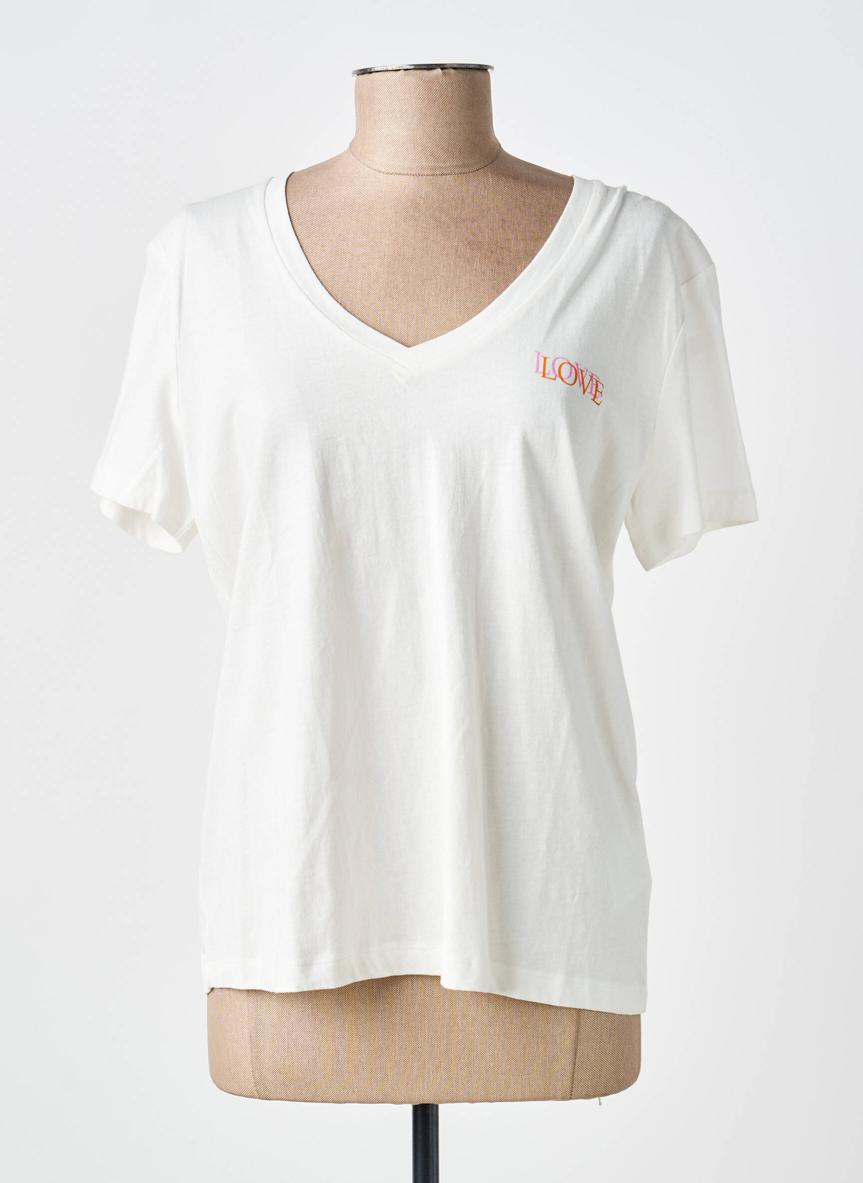 T-shirt imprimé fantaisie manches courtes beige ICHI femme