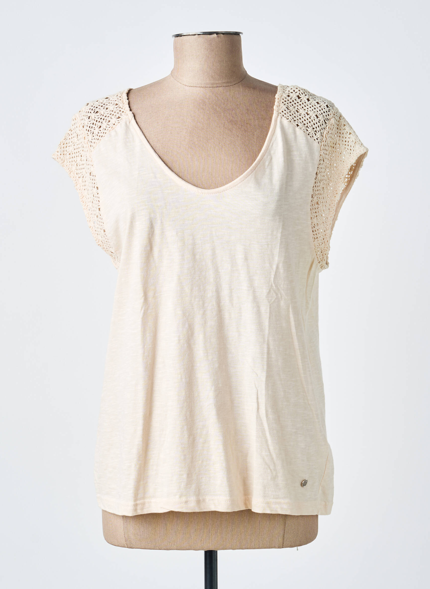 T-shirt col v manches courtes beige DEELUXE femme