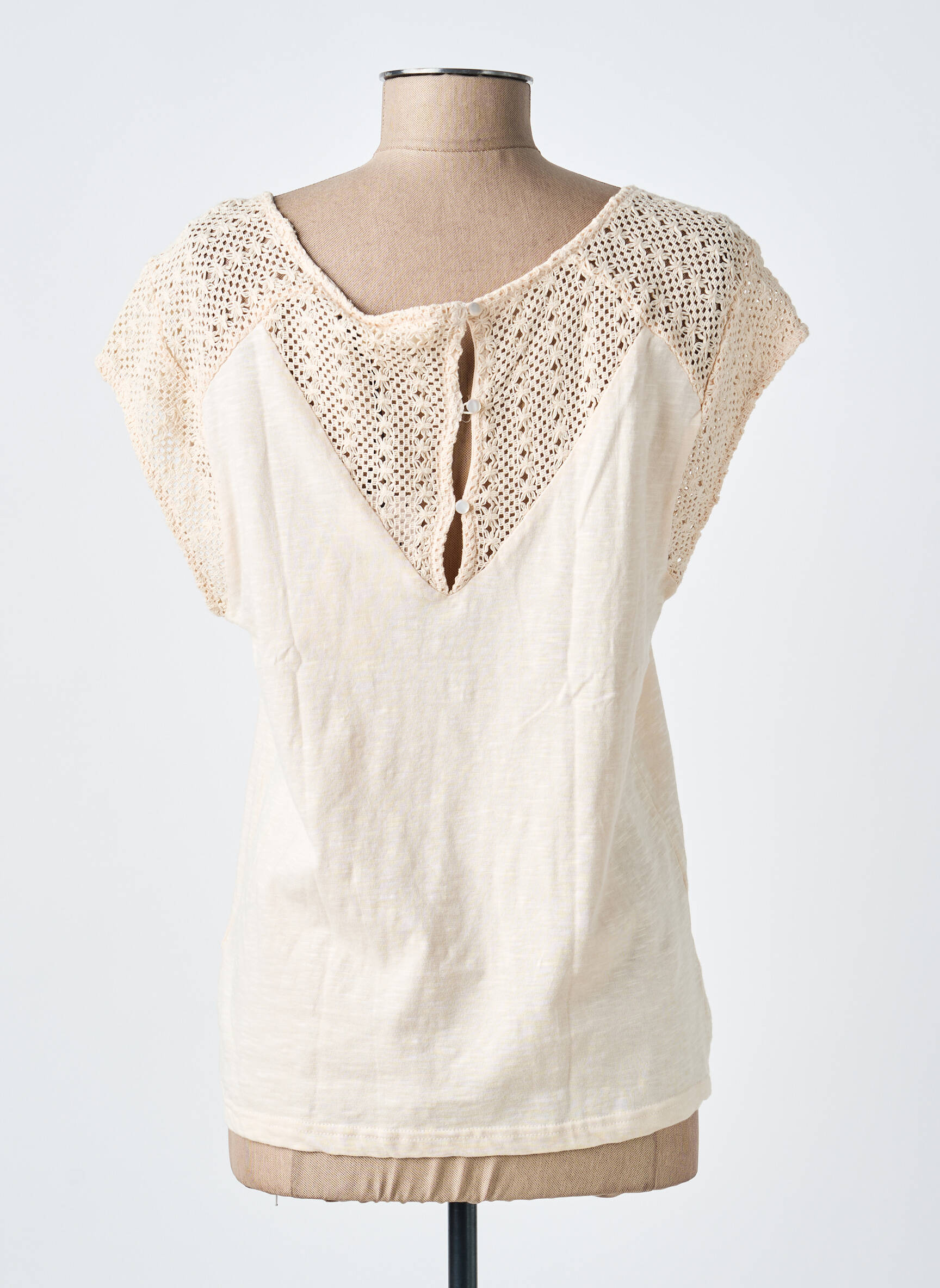 T-shirt col v manches courtes beige DEELUXE femme