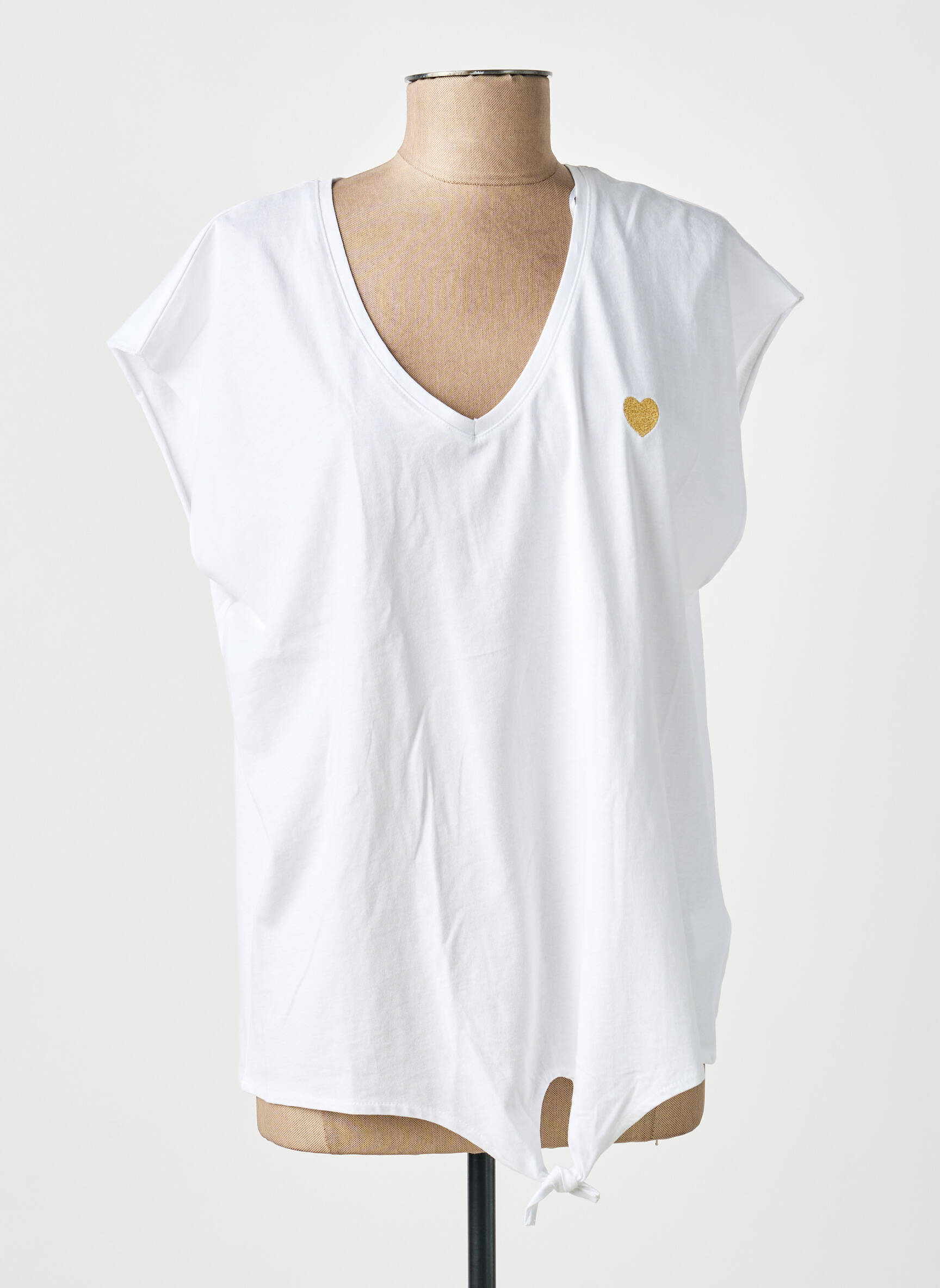 T-shirt col v manches courtes blanc C'EST BEAU LA VIE femme