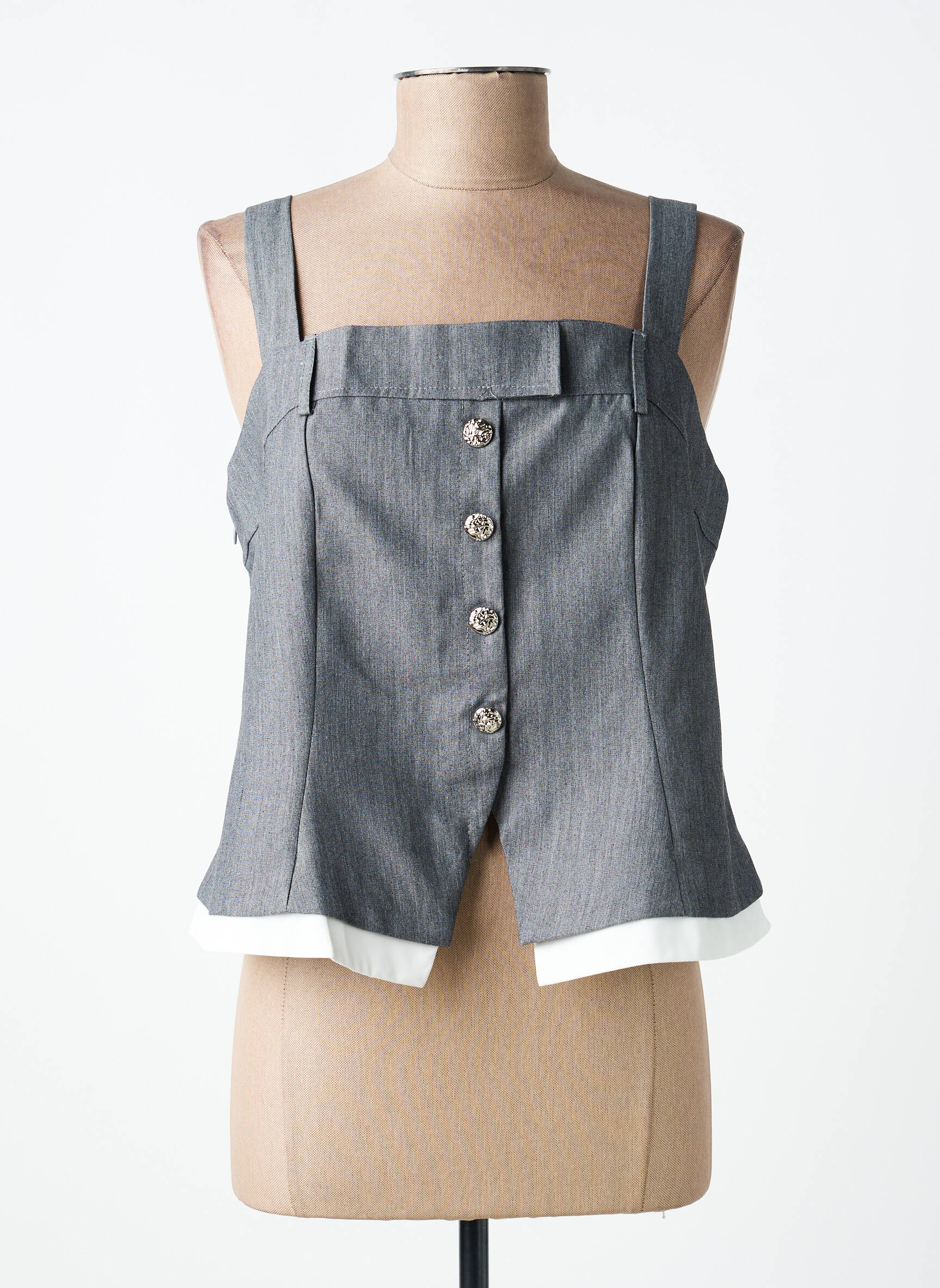 Top col carré fines bretelles gris STELLA femme