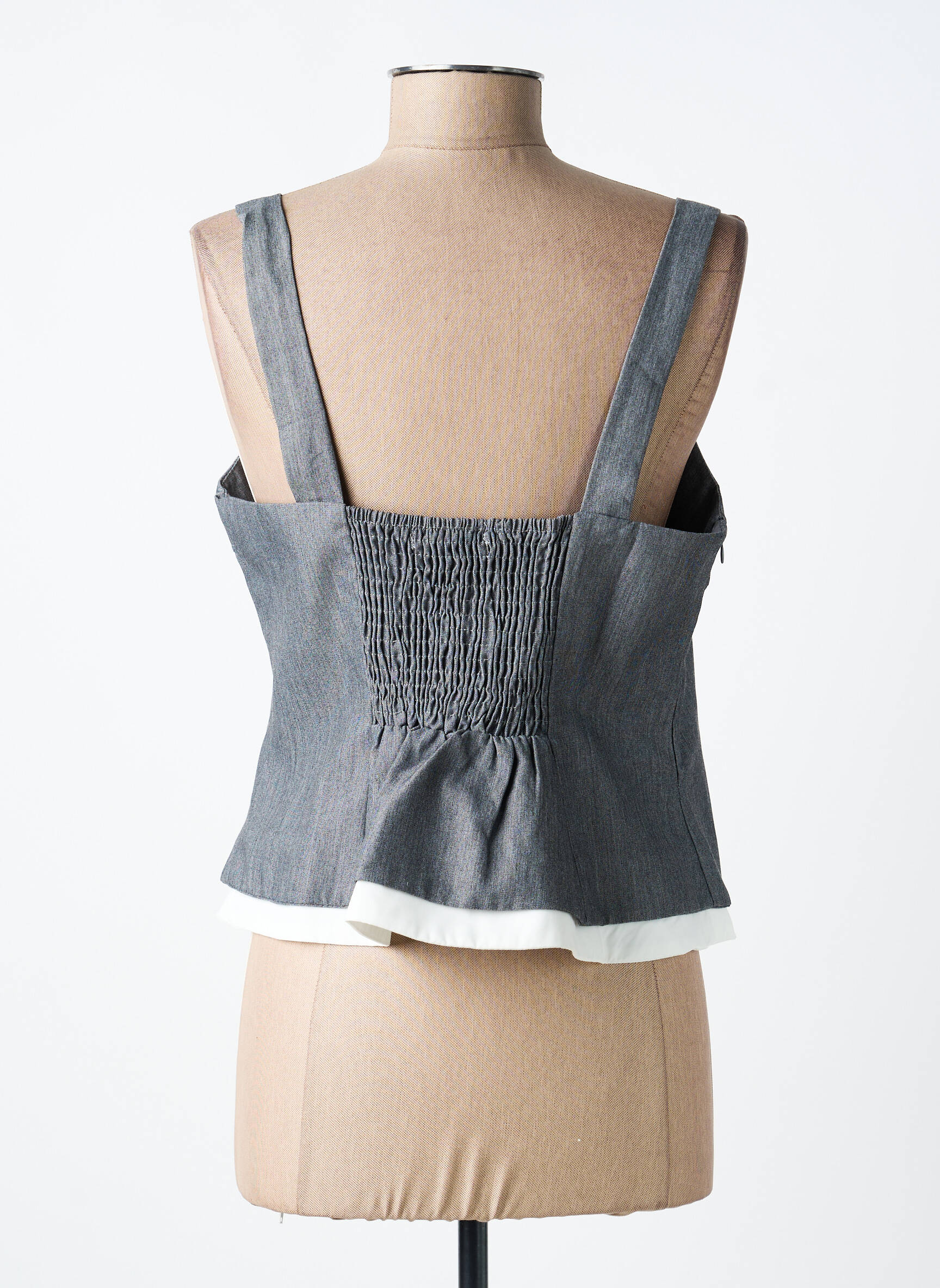 Top col carré fines bretelles gris STELLA femme