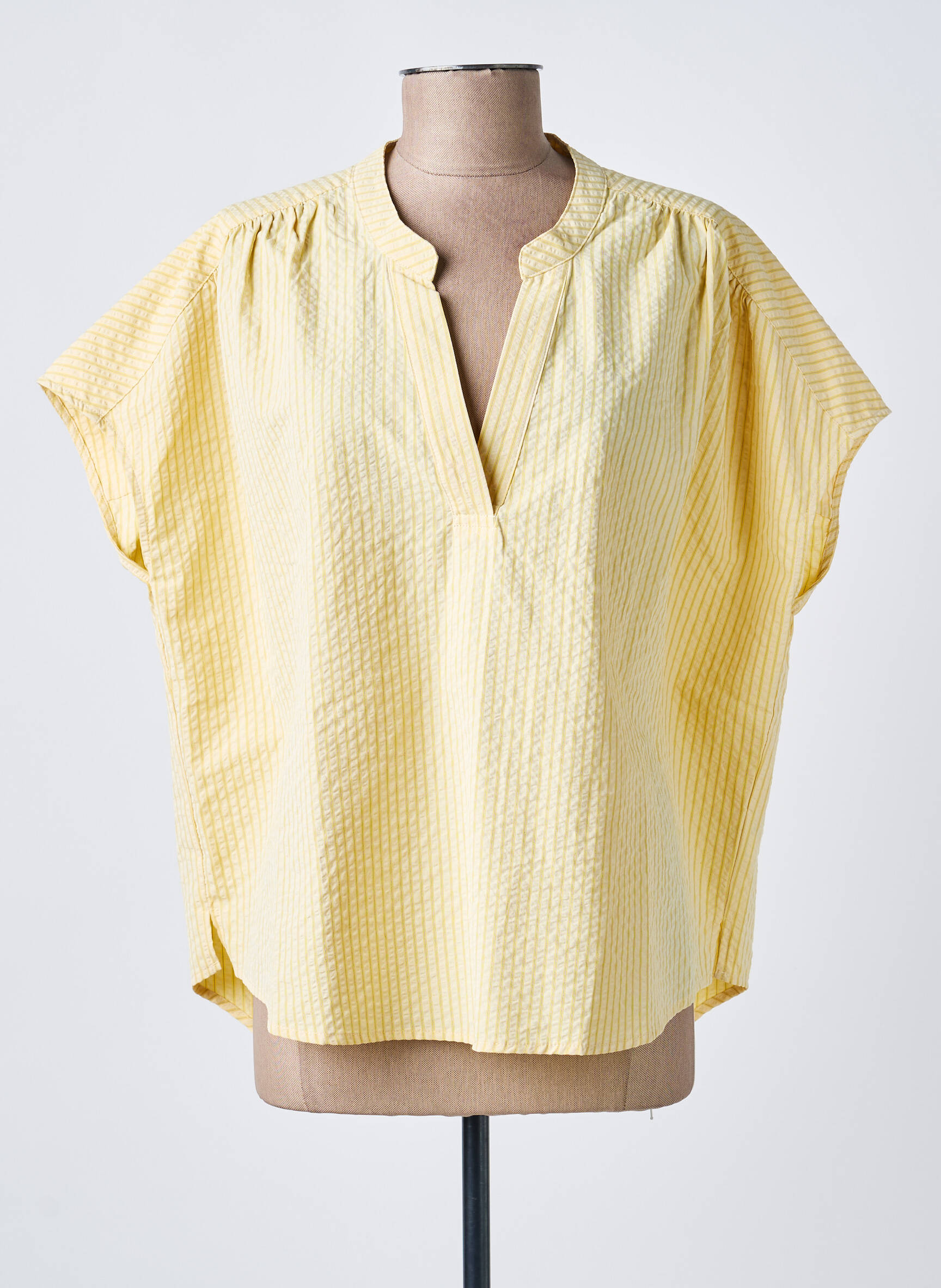 Blouse col v manches courtes jaune DEELUXE femme