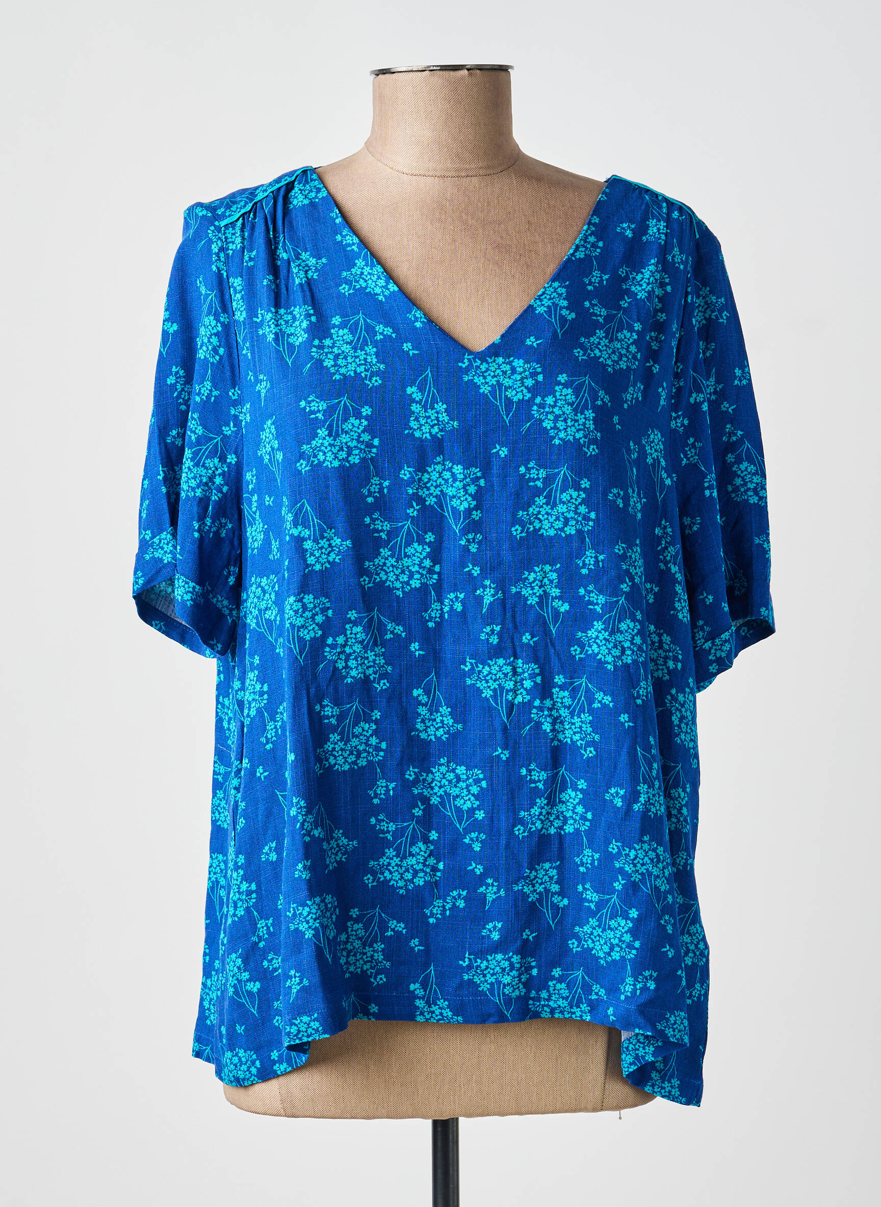 Blouse imprimé fleurs manches courtes bleu ÉTYMOLOGIE femme