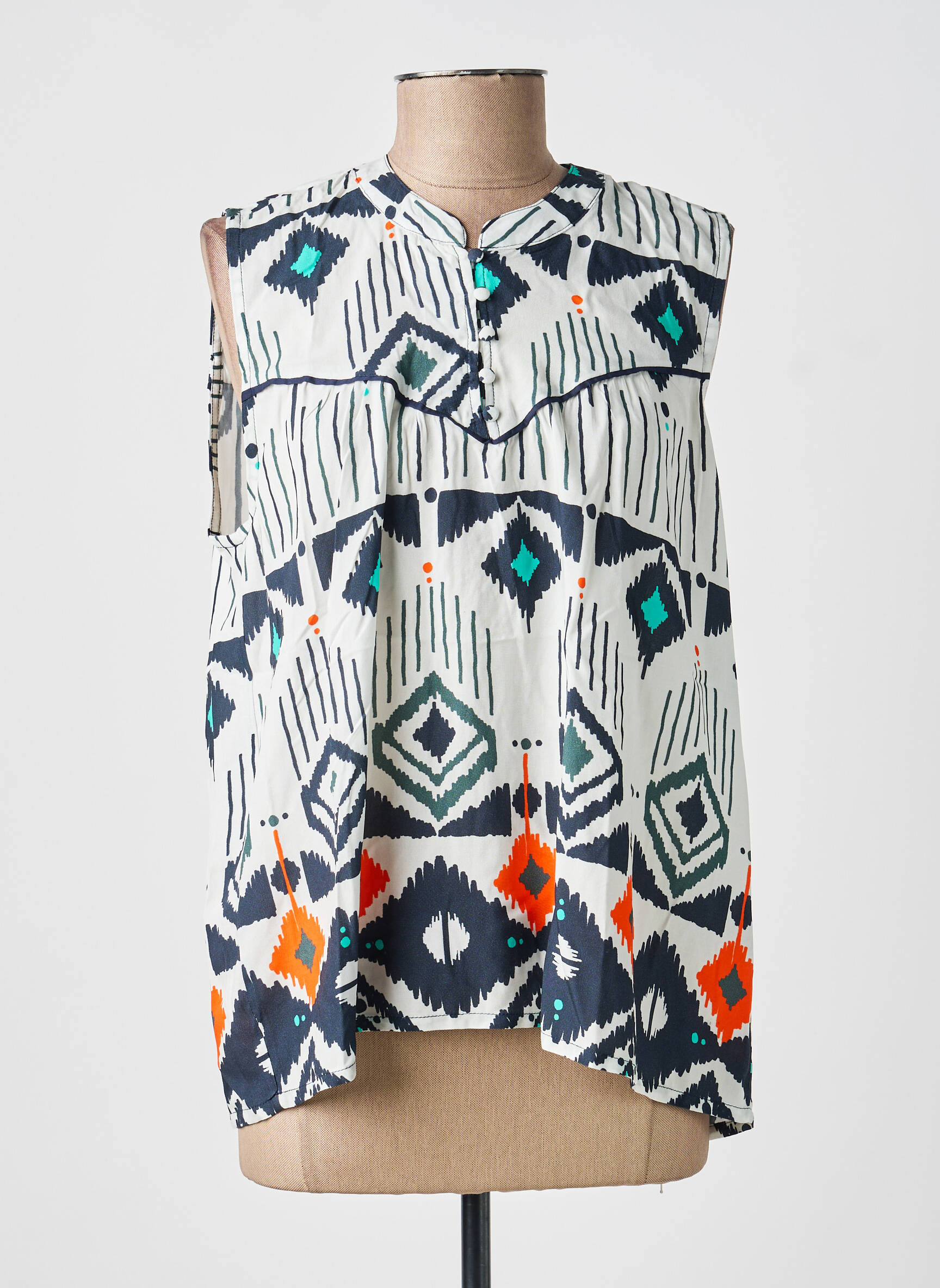 Blouse tissage popeline sans manche blanc ÉTYMOLOGIE femme